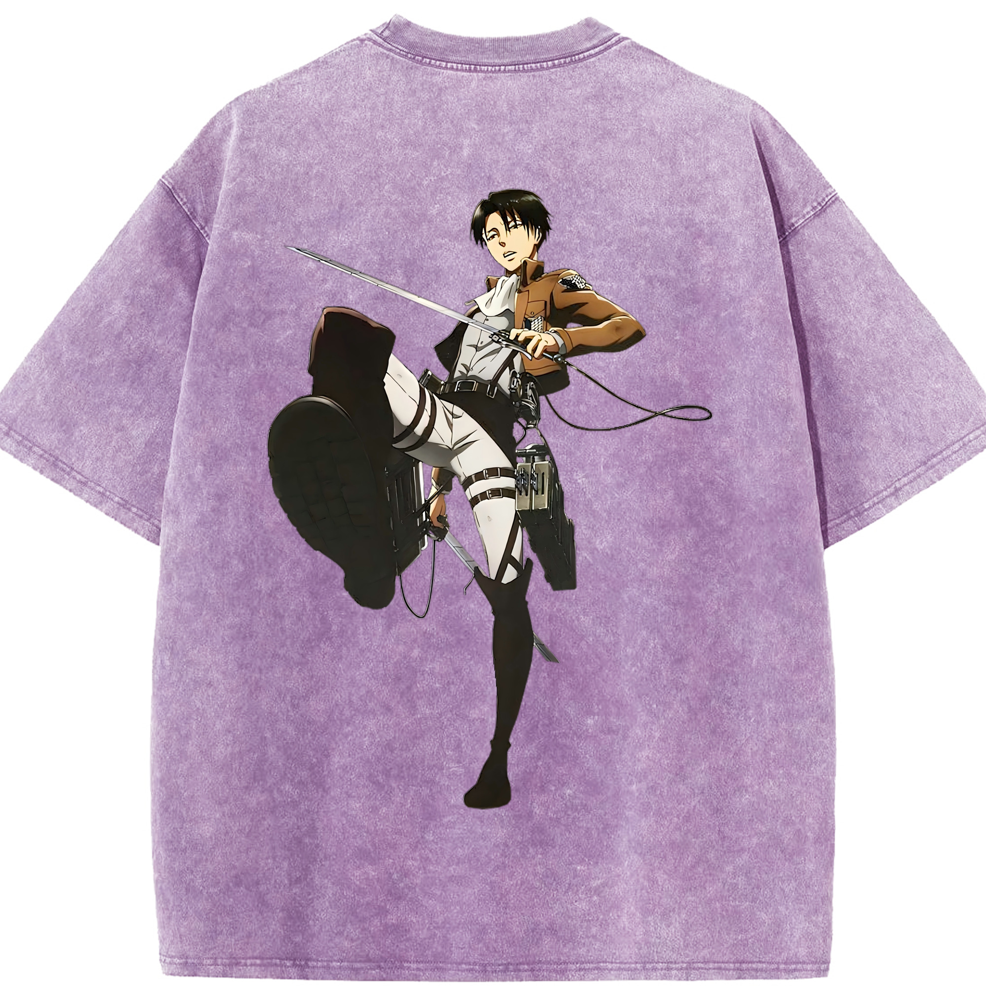 （画像用） 進撃の巨人 リヴァイ·アッカーマン Attack on Titan Levi Ackerman 綿100% ヴィンテージ風 半袖Tシャツ（背面プリント）