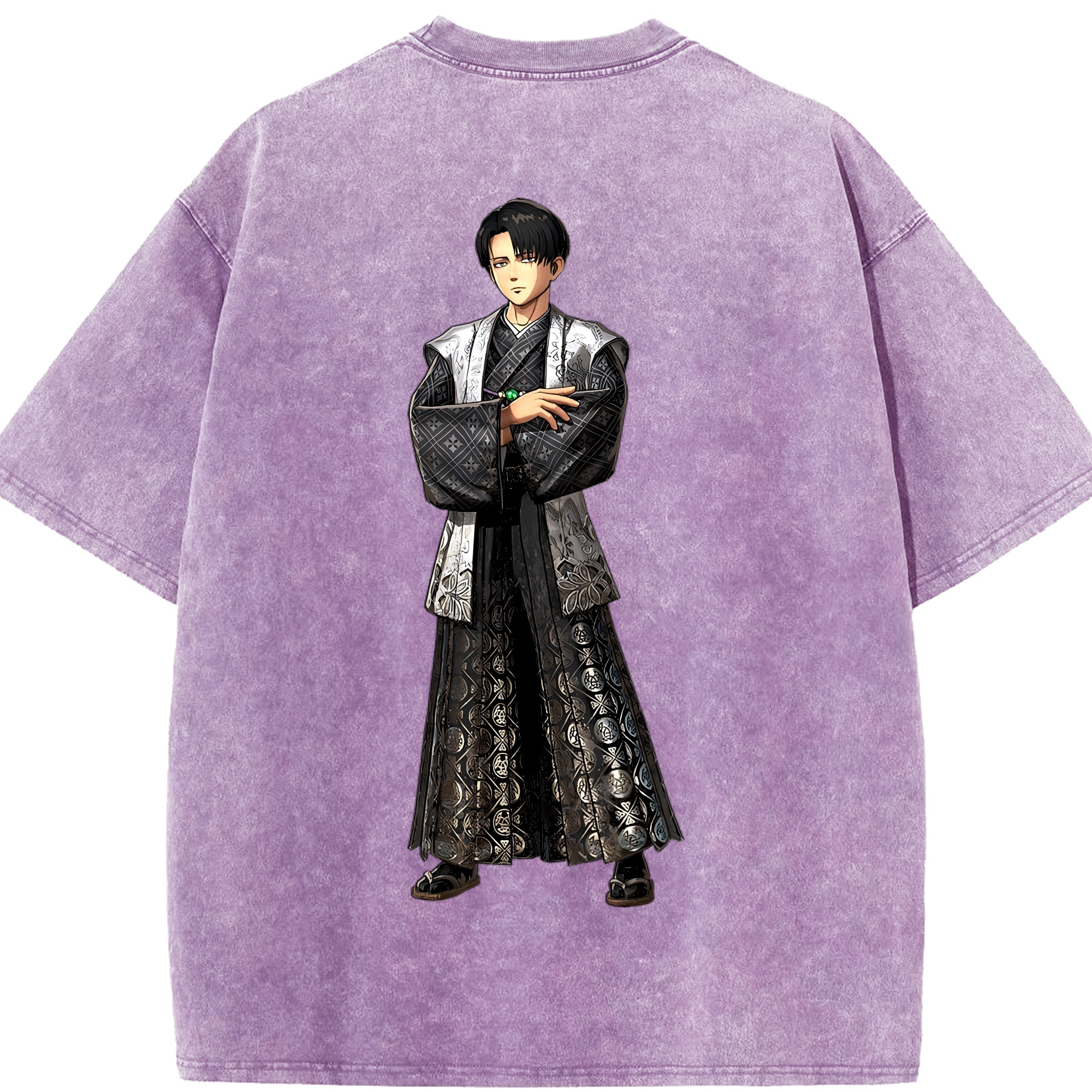 （画像用） 進撃の巨人 リヴァイ·アッカーマン Attack on Titan Levi Ackerman 綿100% ヴィンテージ風 半袖Tシャツ（背面プリント）