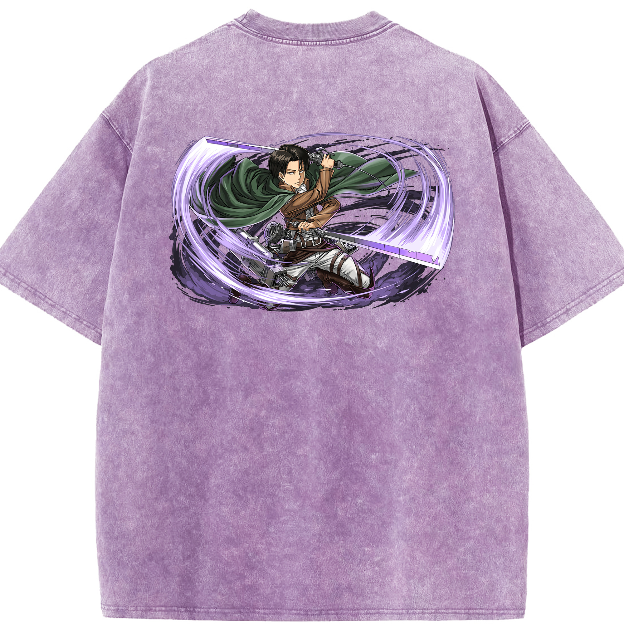（画像用） 進撃の巨人 リヴァイ·アッカーマン Attack on Titan Levi Ackerman 綿100% ヴィンテージ風 半袖Tシャツ（背面プリント）