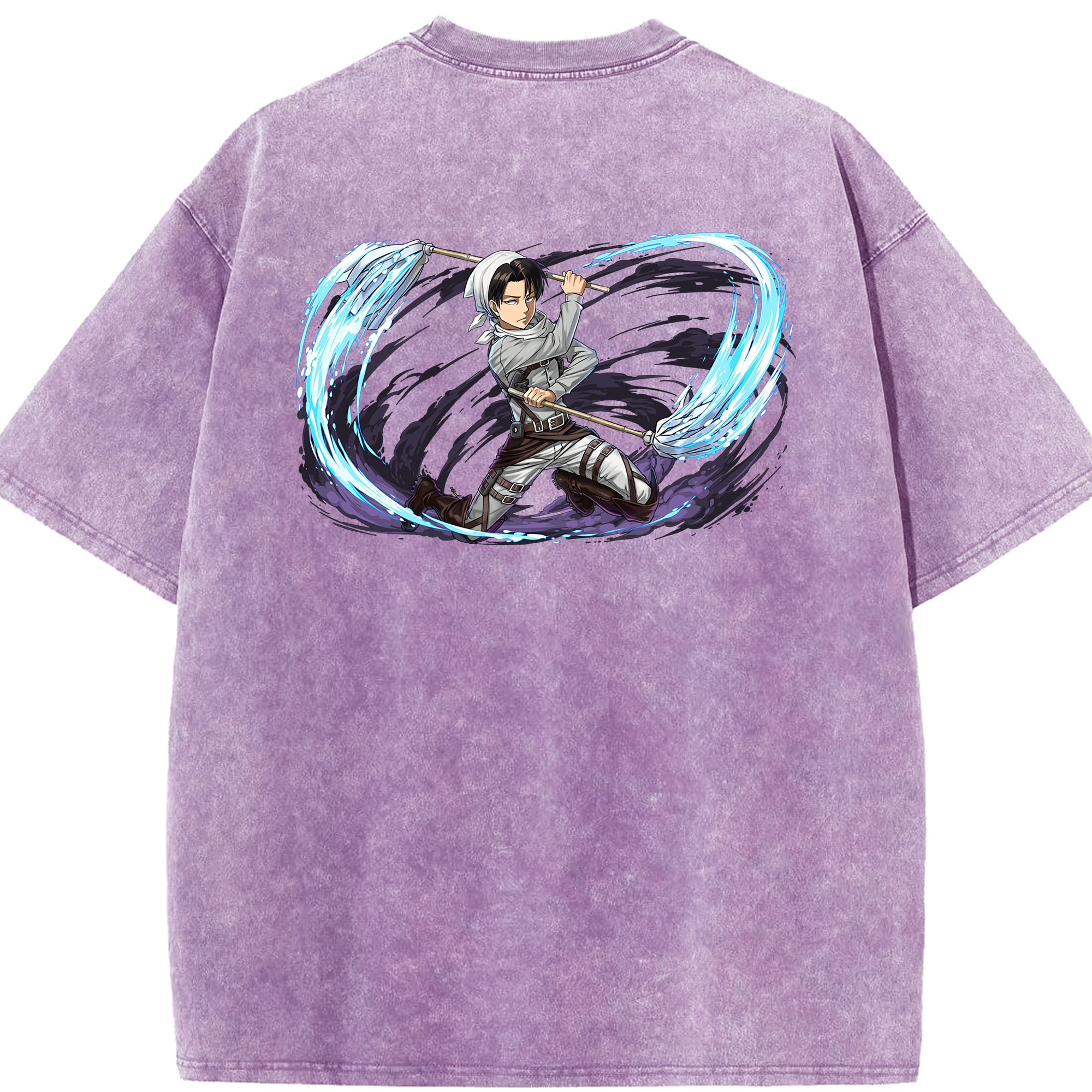 （画像用） 進撃の巨人 リヴァイ·アッカーマン Attack on Titan Levi Ackerman 綿100% ヴィンテージ風 半袖Tシャツ（背面プリント）