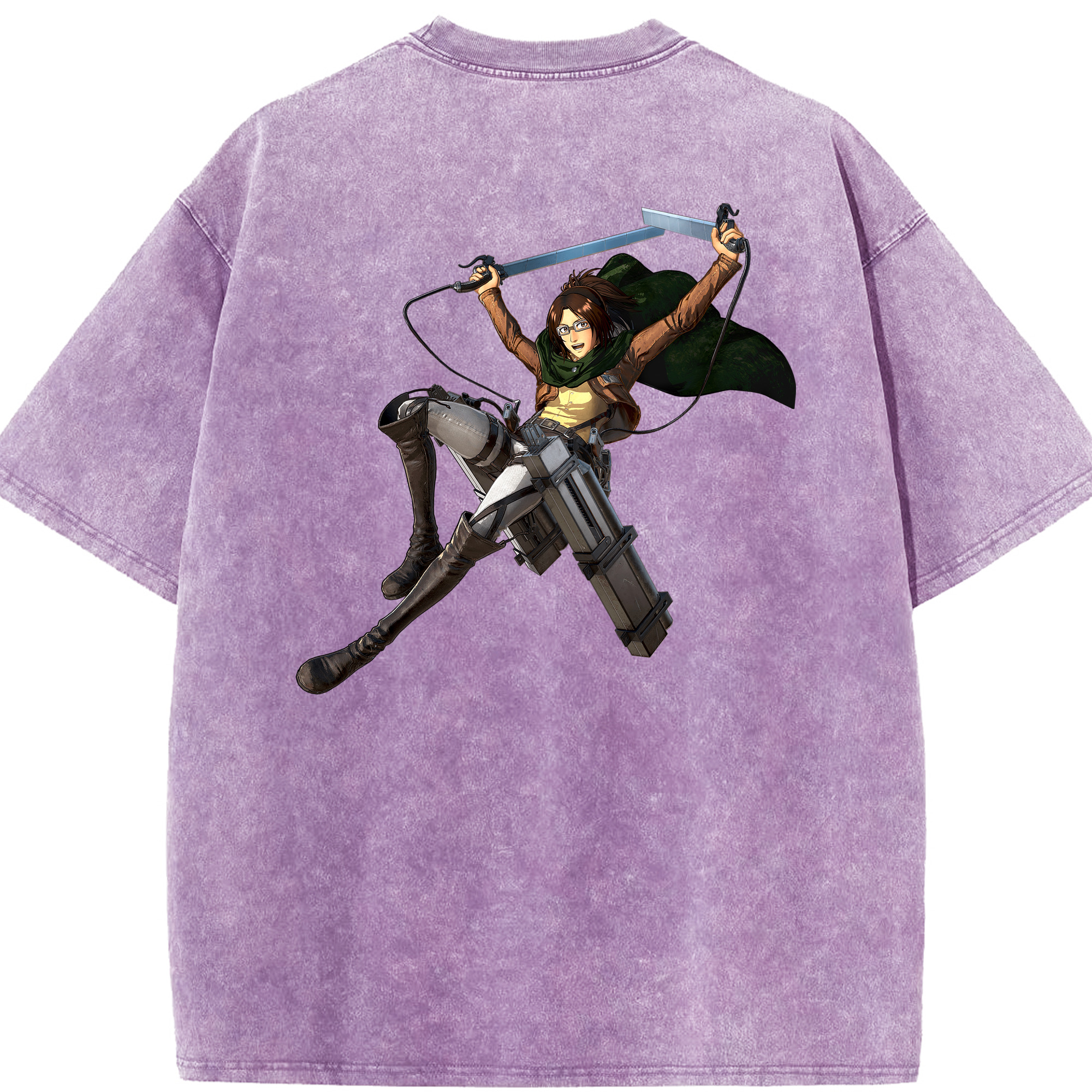 （画像用） 進撃の巨人 ハンジ·ゾエ Attack on Titan Hanji Zoe 綿100% ヴィンテージ風 半袖Tシャツ（背面プリント）