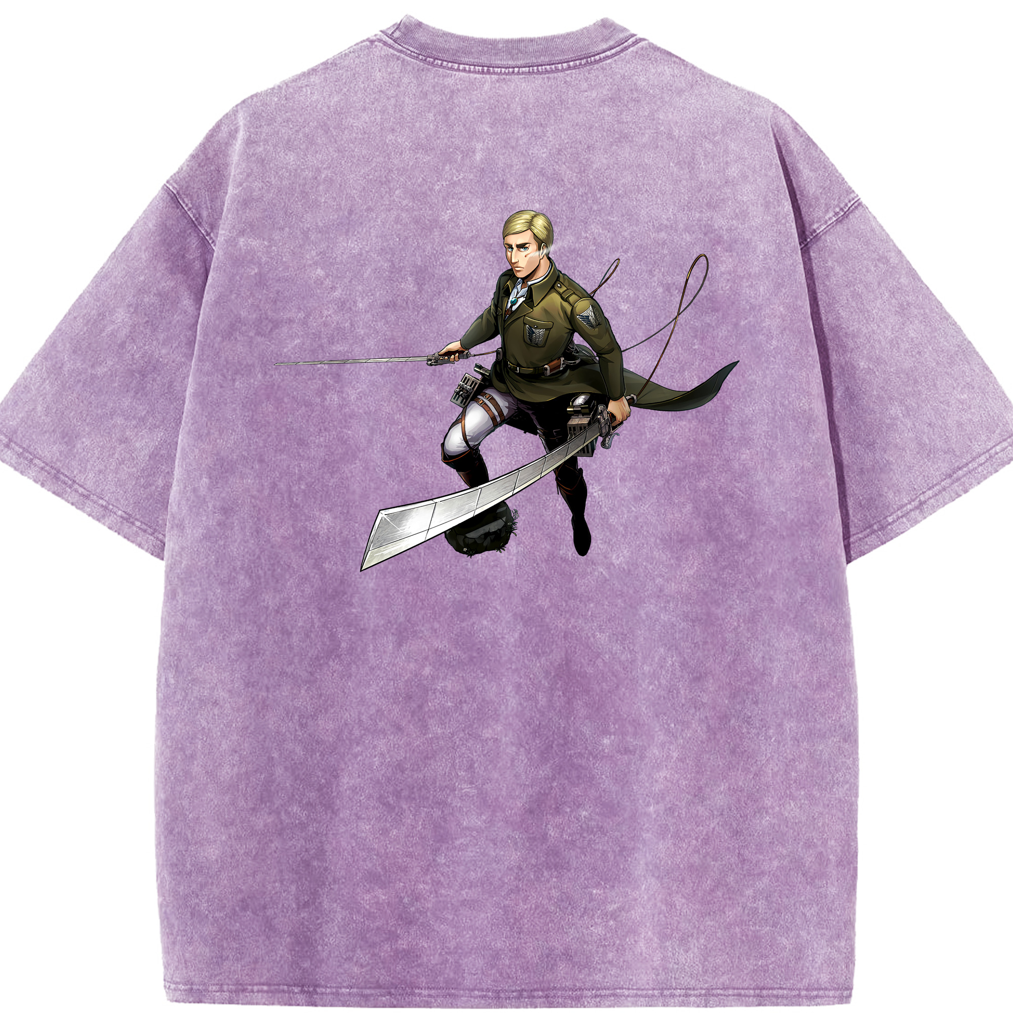 （画像用） 進撃の巨人 エルヴィン・スミス Attack on Titan Erwin Smith 綿100% ヴィンテージ風 半袖Tシャツ（背面プリント）