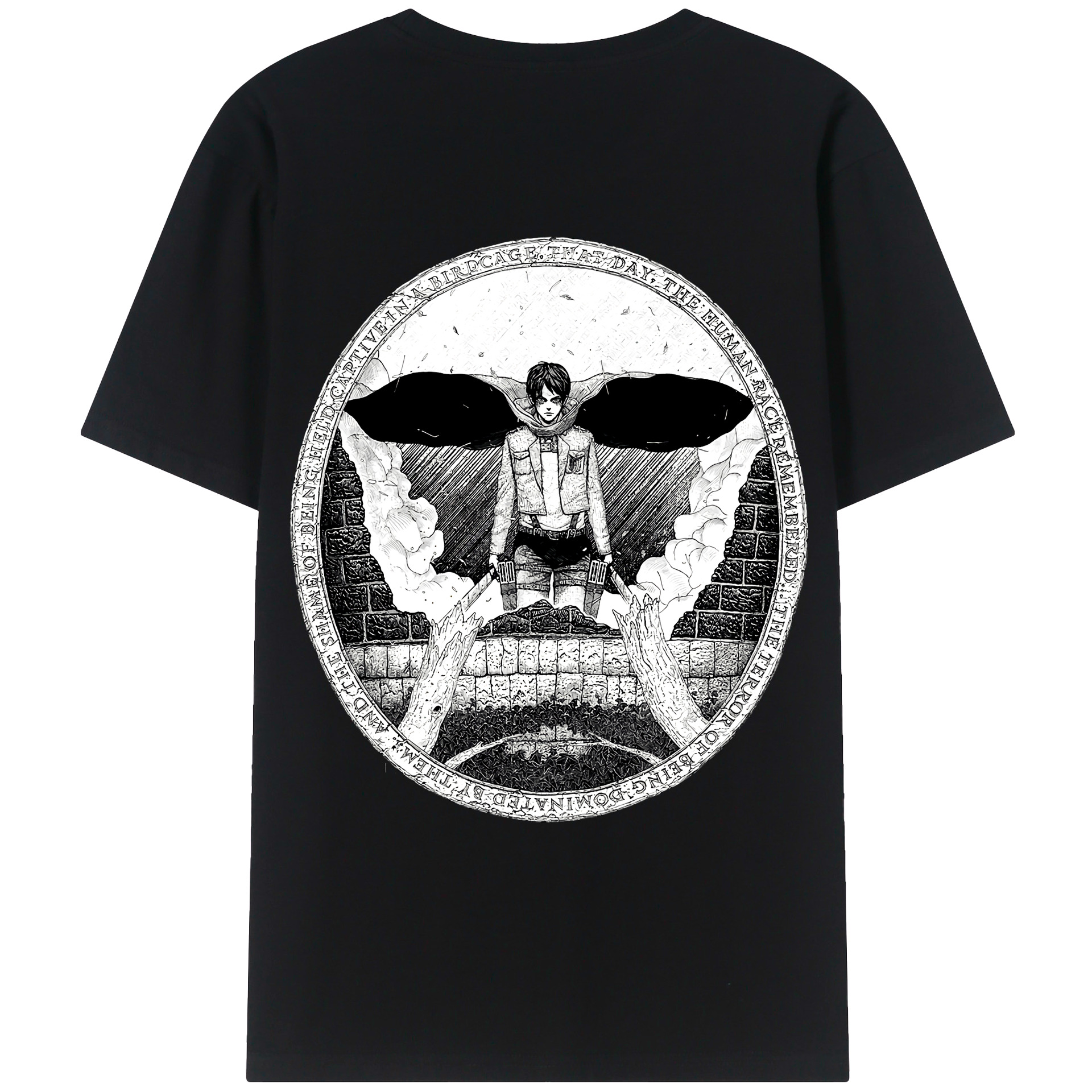 （画像用） 進撃の巨人 エレン･イェーガー Attack on Titan Eren Jäger 綿100％ メンズ半袖Tシャツ（バックプリント） 通気性
