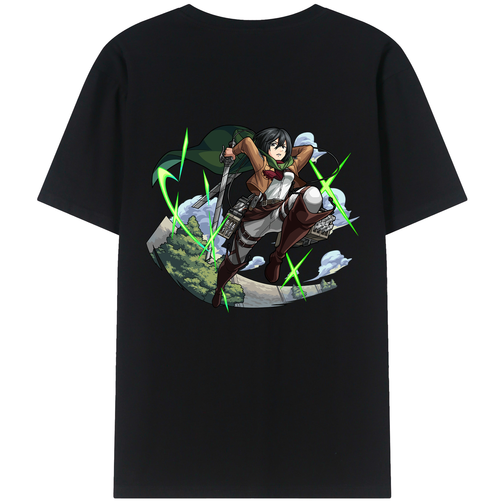（画像用） 進撃の巨人 ミカサ·アッカーマン Attack on Titan Mikasa Ackerman 綿100％ メンズ半袖Tシャツ（バックプリント） 通気性