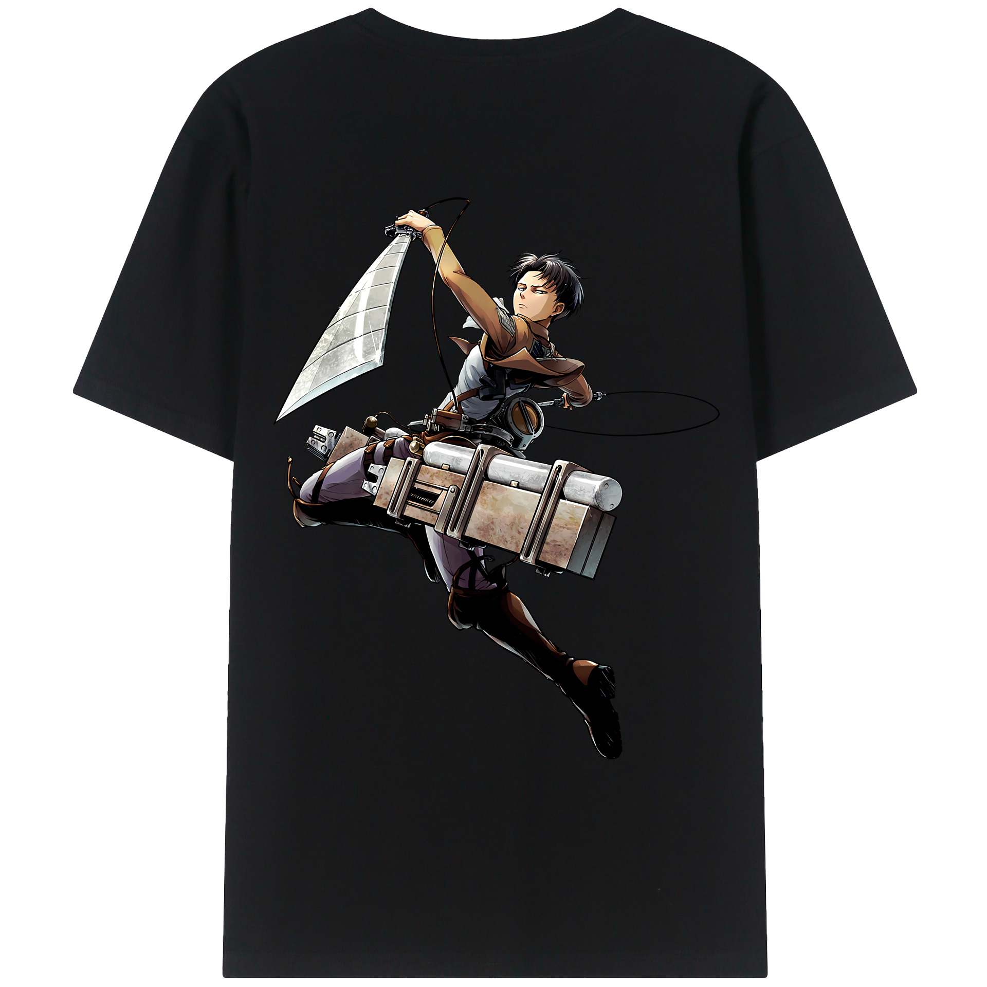 （画像用） 進撃の巨人 リヴァイ·アッカーマン Attack on Titan Levi Ackerman 綿100％ メンズ半袖Tシャツ（バックプリント） 通気性