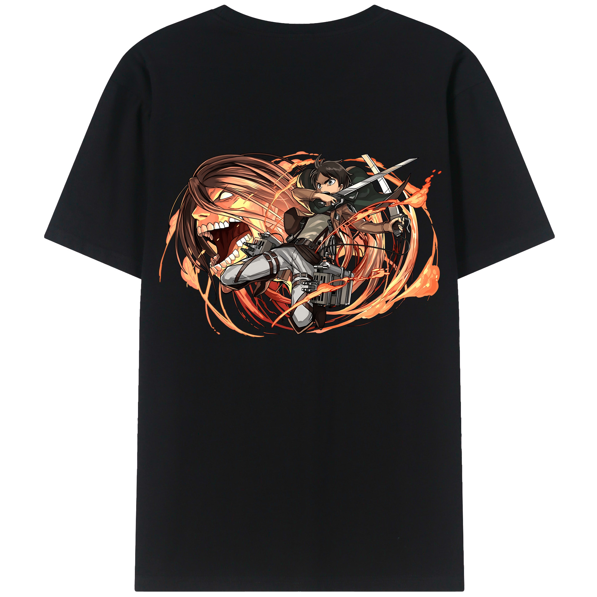 （画像用） 進撃の巨人 エレン･イェーガー Attack on Titan Eren Jäger 綿100％ メンズ半袖Tシャツ（バックプリント） 通気性