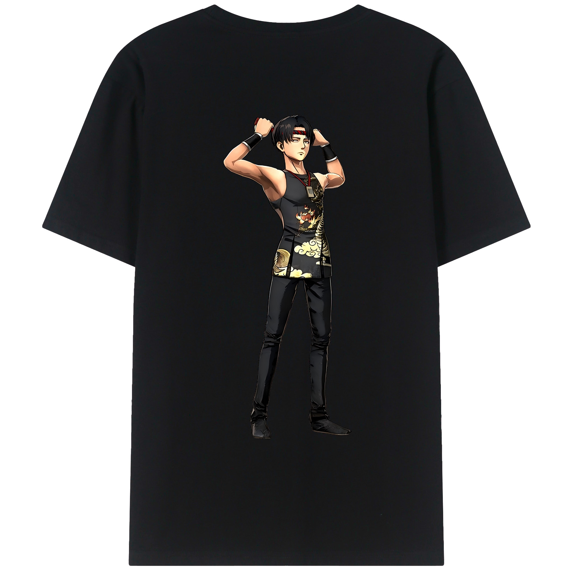 （画像用） 進撃の巨人 リヴァイ·アッカーマン Attack on Titan Levi Ackerman 綿100％ メンズ半袖Tシャツ（バックプリント） 通気性