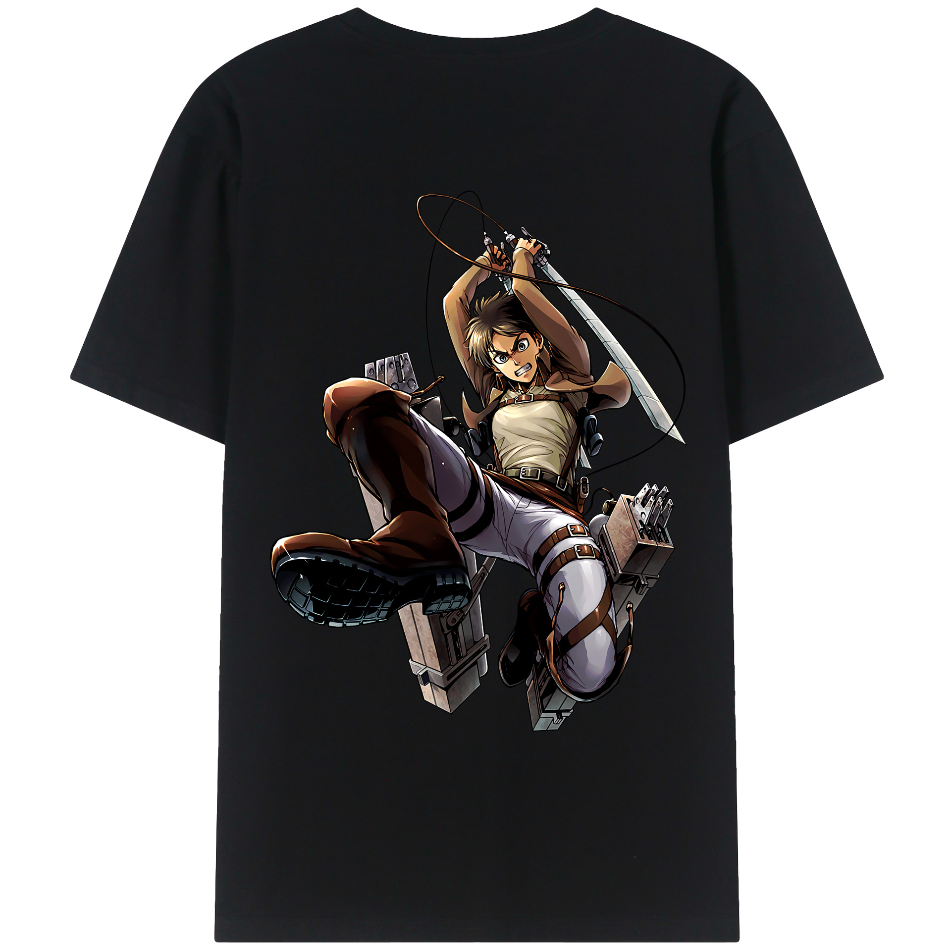 （画像用） 進撃の巨人 エレン･イェーガー Attack on Titan Eren Jäger 綿100％ メンズ半袖Tシャツ（バックプリント） 通気性