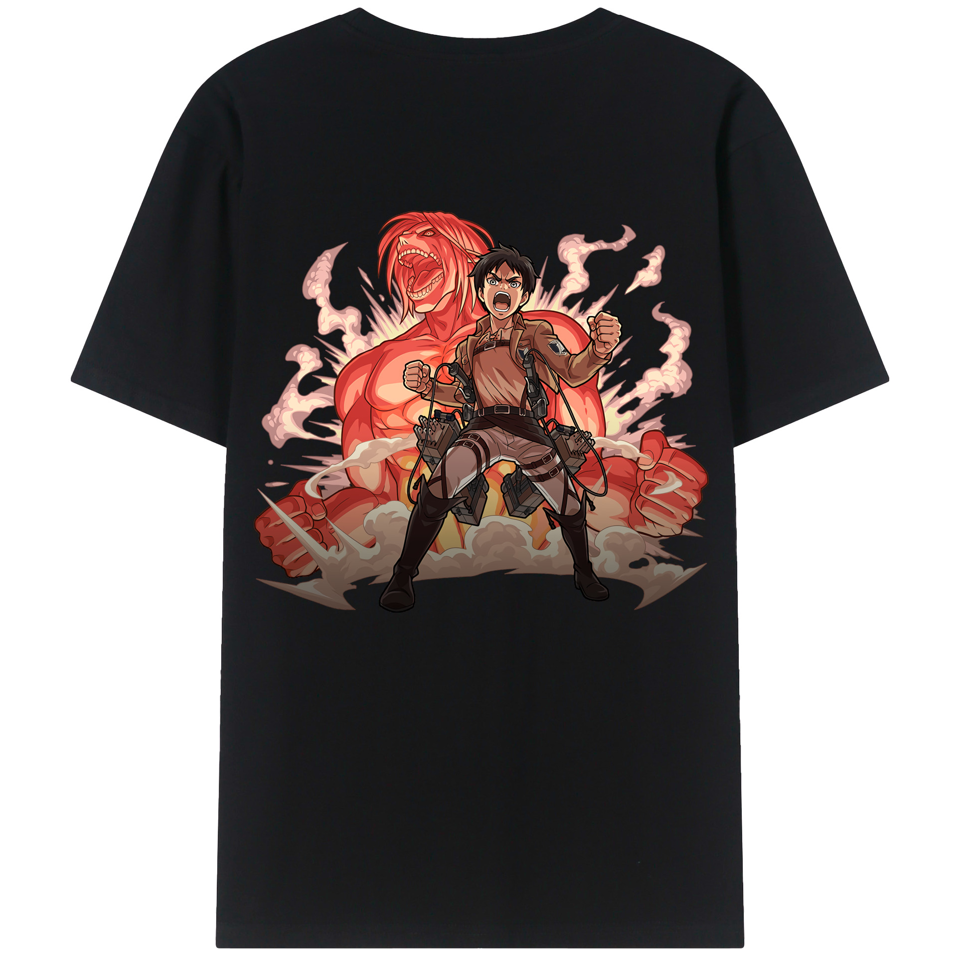 （画像用） 進撃の巨人 エレン･イェーガー Attack on Titan Eren Jäger 綿100％ メンズ半袖Tシャツ（バックプリント） 通気性