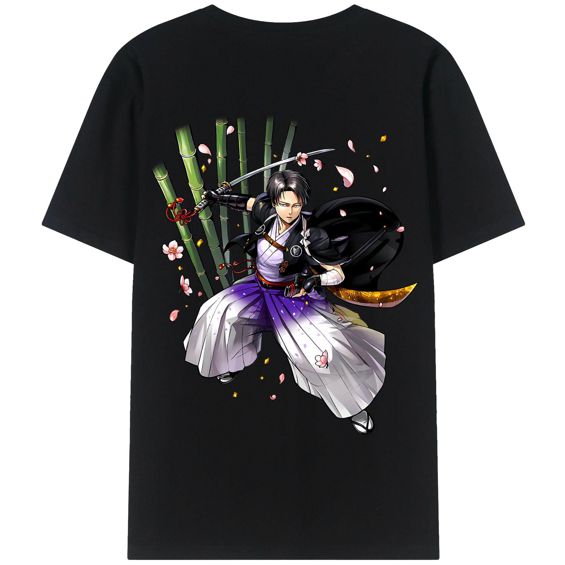 （画像用） 進撃の巨人 リヴァイ·アッカーマン Attack on Titan Levi Ackerman 綿100％ メンズ半袖Tシャツ（バックプリント） 通気性