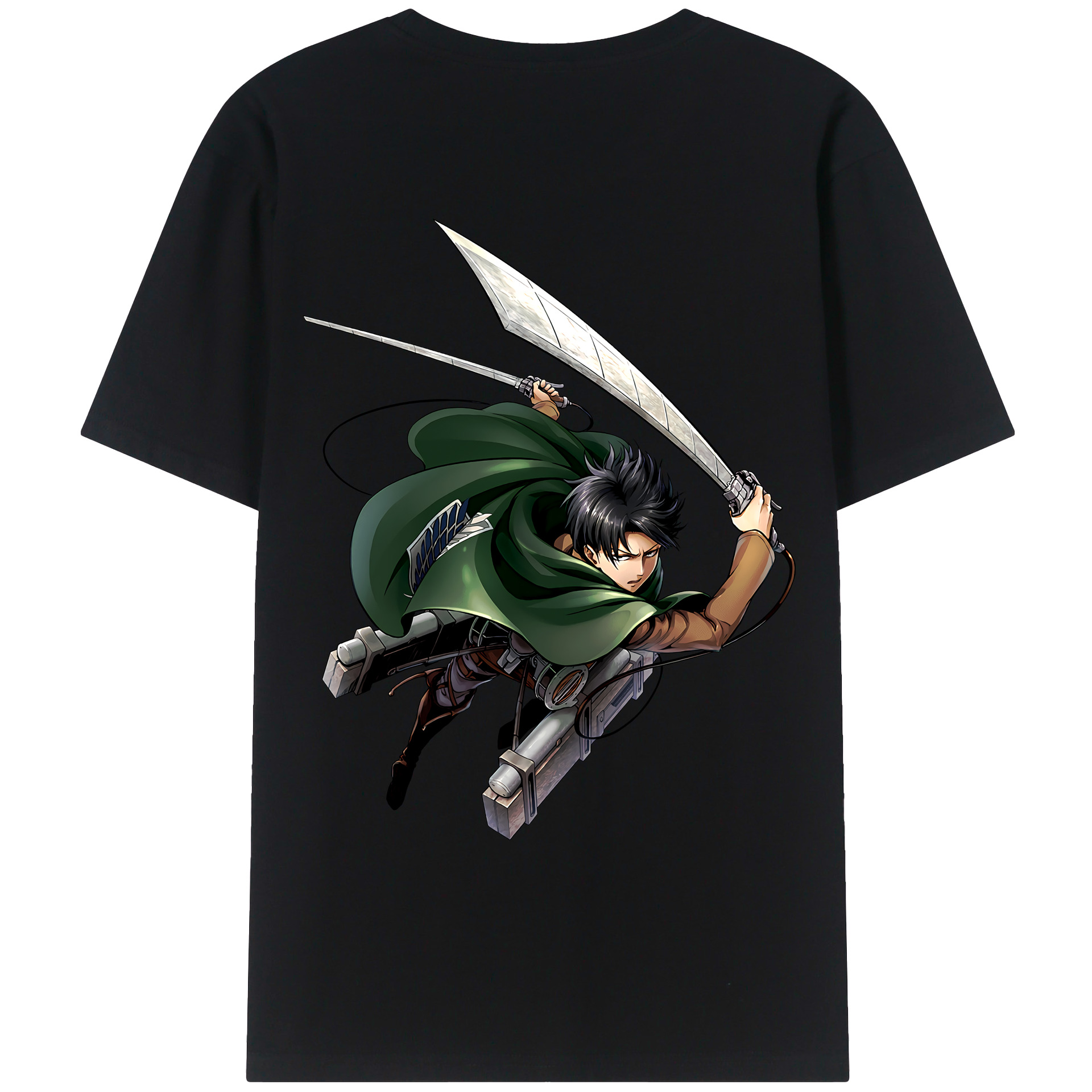 （画像用） 進撃の巨人 リヴァイ·アッカーマン Attack on Titan Levi Ackerman 綿100％ メンズ半袖Tシャツ（バックプリント） 通気性