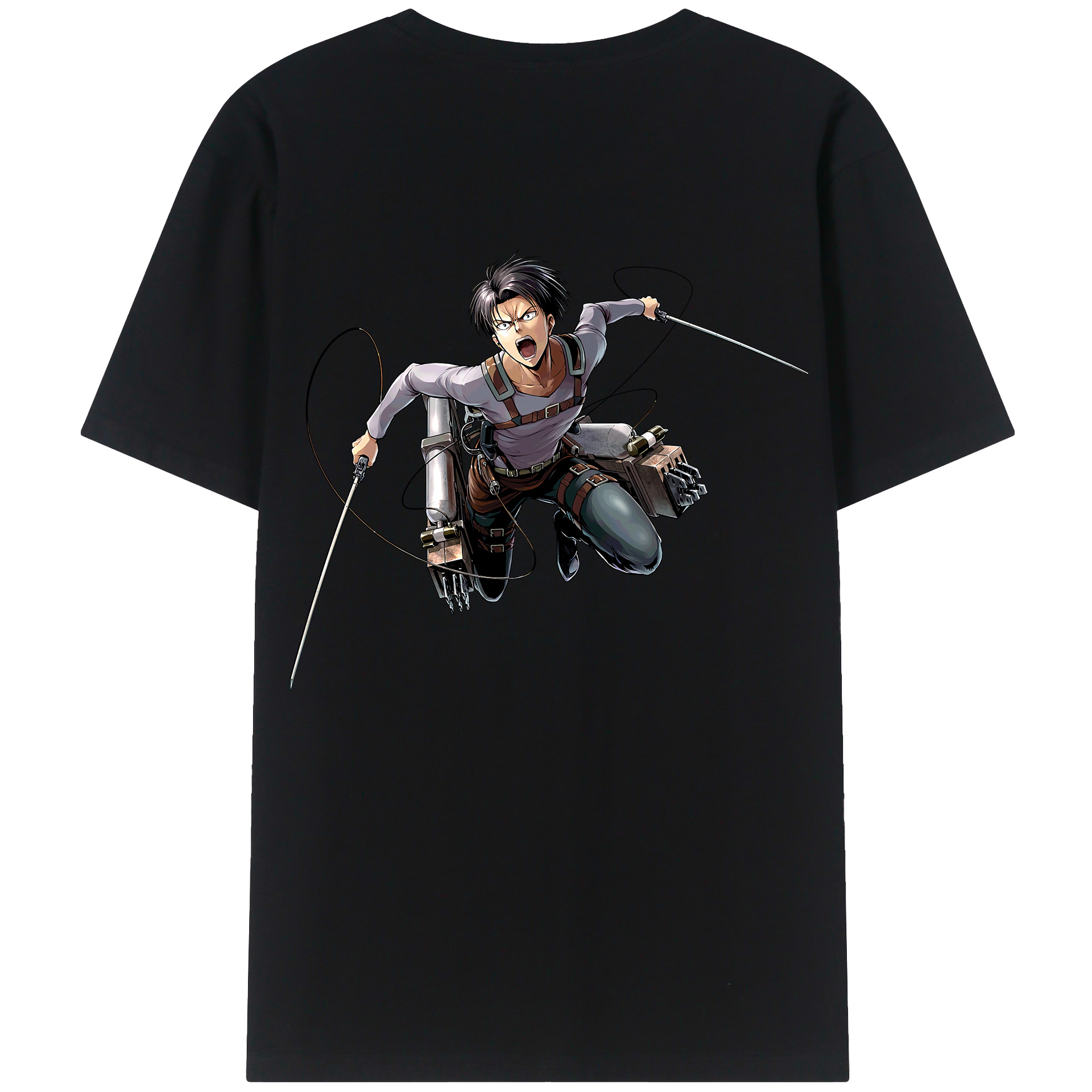 （画像用） 進撃の巨人 リヴァイ·アッカーマン Attack on Titan Levi Ackerman 綿100％ メンズ半袖Tシャツ（バックプリント） 通気性