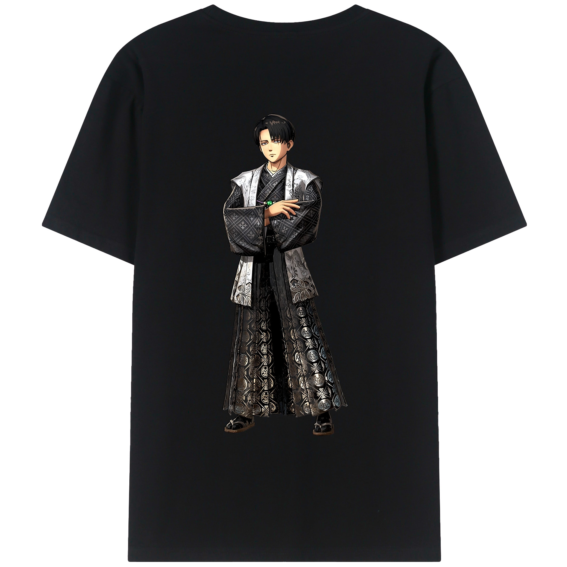 （画像用） 進撃の巨人 リヴァイ·アッカーマン Attack on Titan Levi Ackerman 綿100％ メンズ半袖Tシャツ（バックプリント） 通気性