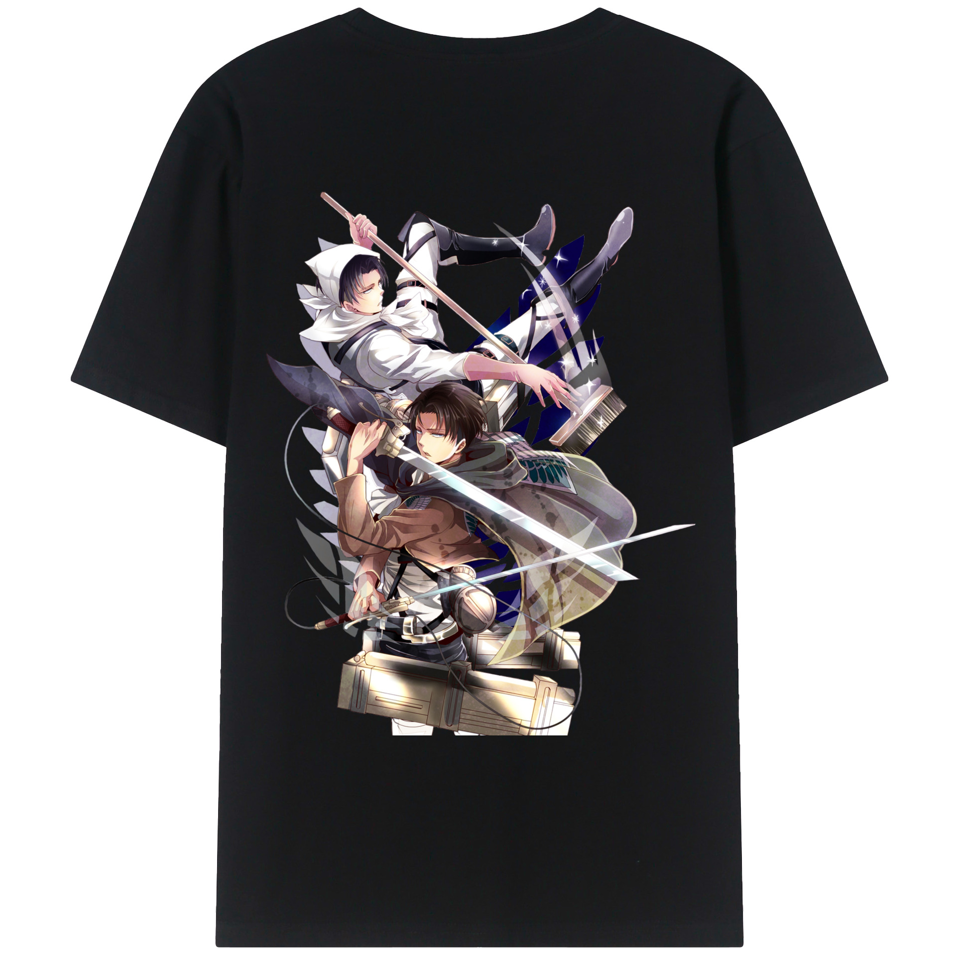 （画像用） 進撃の巨人 リヴァイ·アッカーマン Attack on Titan Levi Ackerman 綿100％ メンズ半袖Tシャツ（バックプリント） 通気性