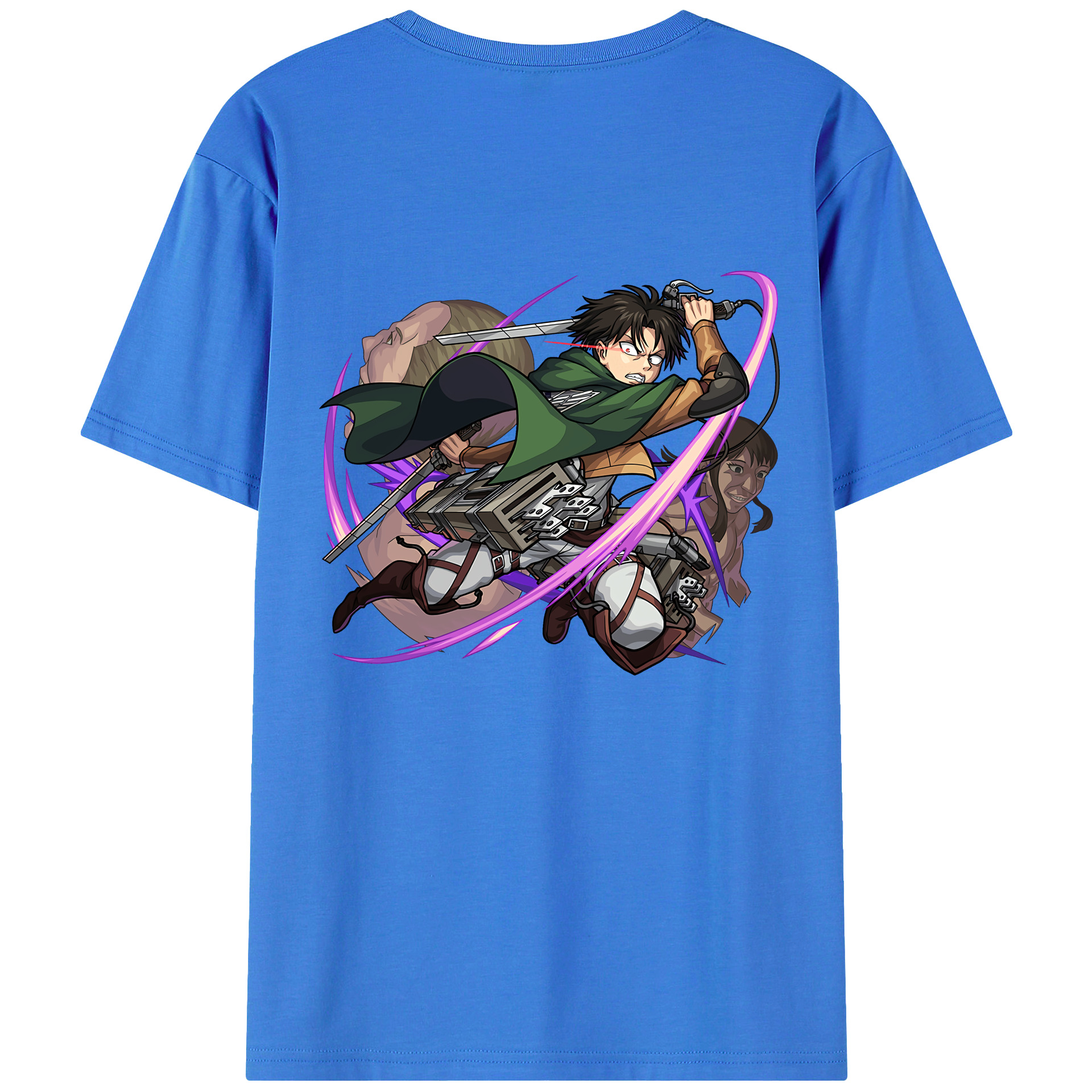 （画像用） 進撃の巨人 リヴァイ·アッカーマン Attack on Titan Levi Ackerman 綿100％ メンズ半袖Tシャツ（バックプリント） 通気性