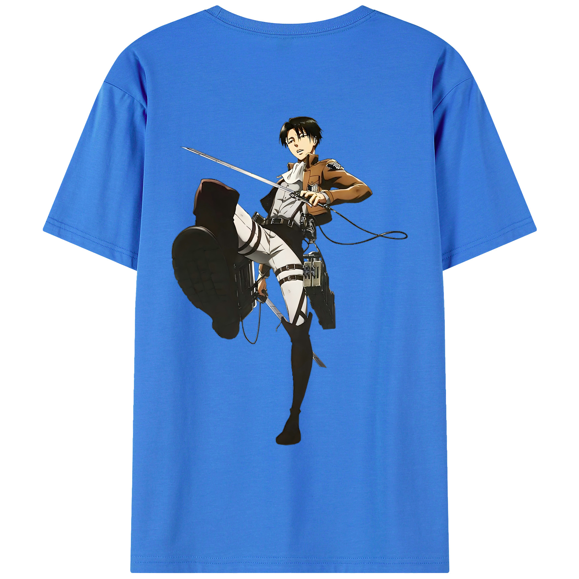 （画像用） 進撃の巨人 リヴァイ·アッカーマン Attack on Titan Levi Ackerman 綿100％ メンズ半袖Tシャツ（バックプリント） 通気性