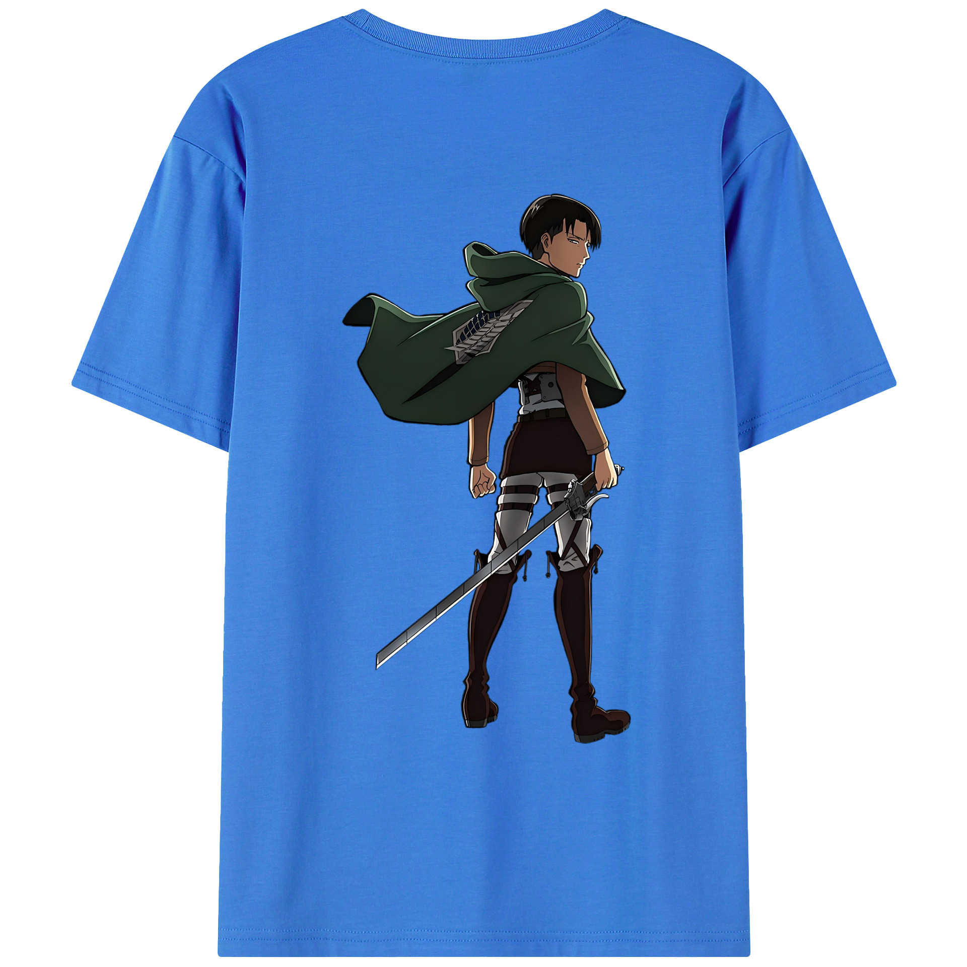 （画像用） 進撃の巨人 リヴァイ·アッカーマン Attack on Titan Levi Ackerman 綿100％ メンズ半袖Tシャツ（バックプリント） 通気性