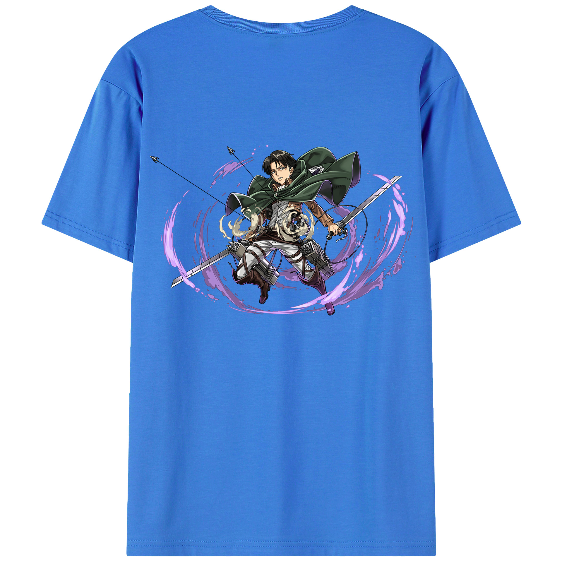 （画像用） 進撃の巨人 リヴァイ·アッカーマン Attack on Titan Levi Ackerman 綿100％ メンズ半袖Tシャツ（バックプリント） 通気性