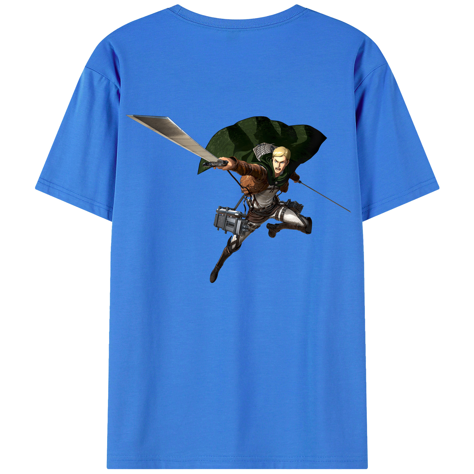 （画像用） 進撃の巨人 エルヴィン・スミス Attack on Titan Erwin Smith 綿100％ メンズ半袖Tシャツ（バックプリント） 通気性