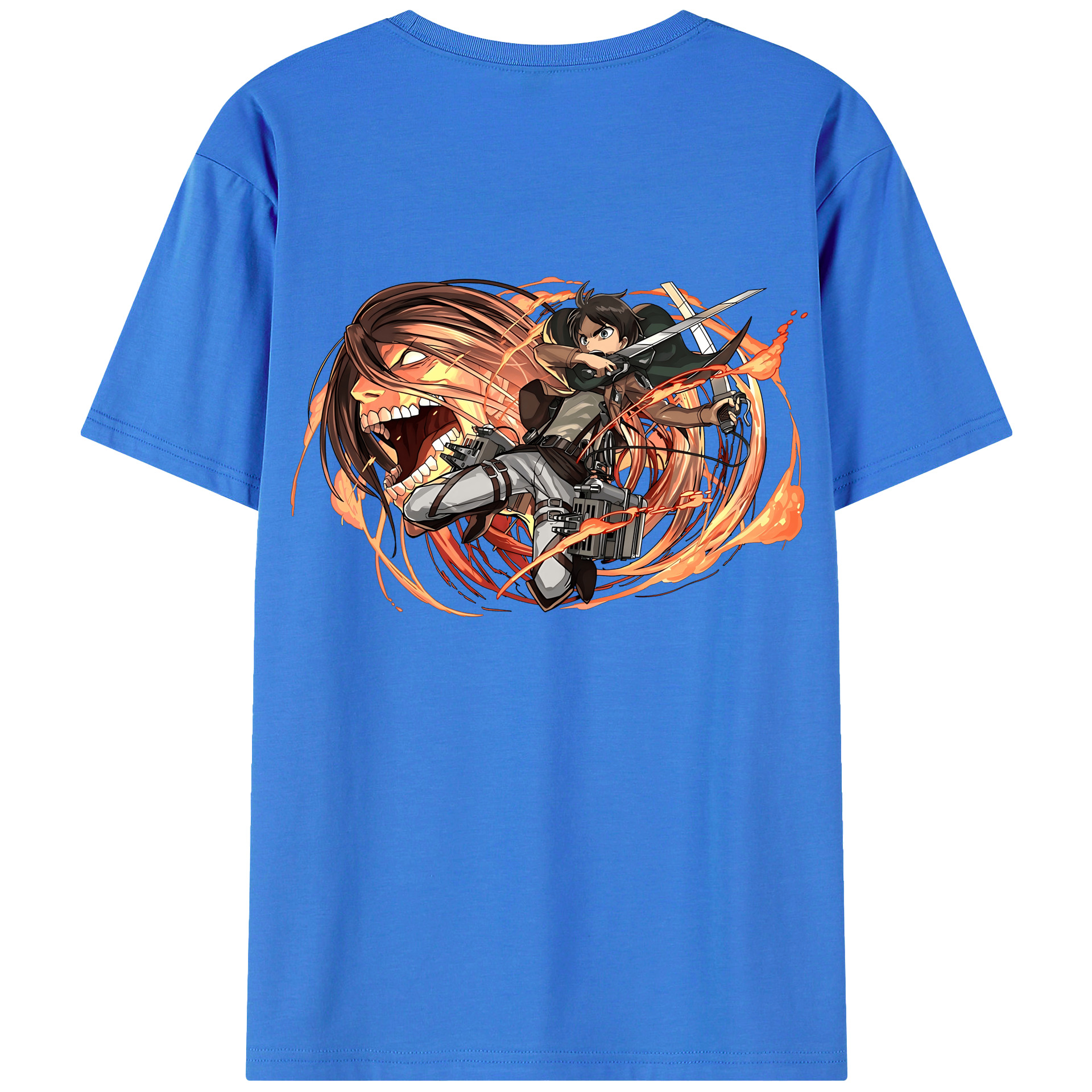 （画像用） 進撃の巨人 エレン･イェーガー Attack on Titan Eren Jäger 綿100％ メンズ半袖Tシャツ（バックプリント） 通気性