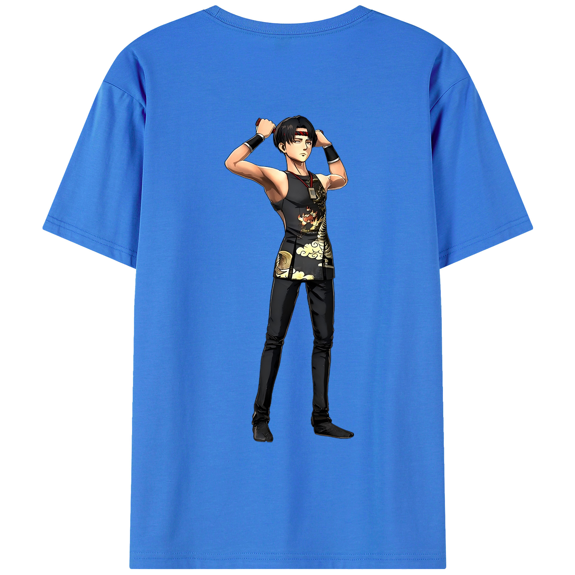 （画像用） 進撃の巨人 リヴァイ·アッカーマン Attack on Titan Levi Ackerman 綿100％ メンズ半袖Tシャツ（バックプリント） 通気性