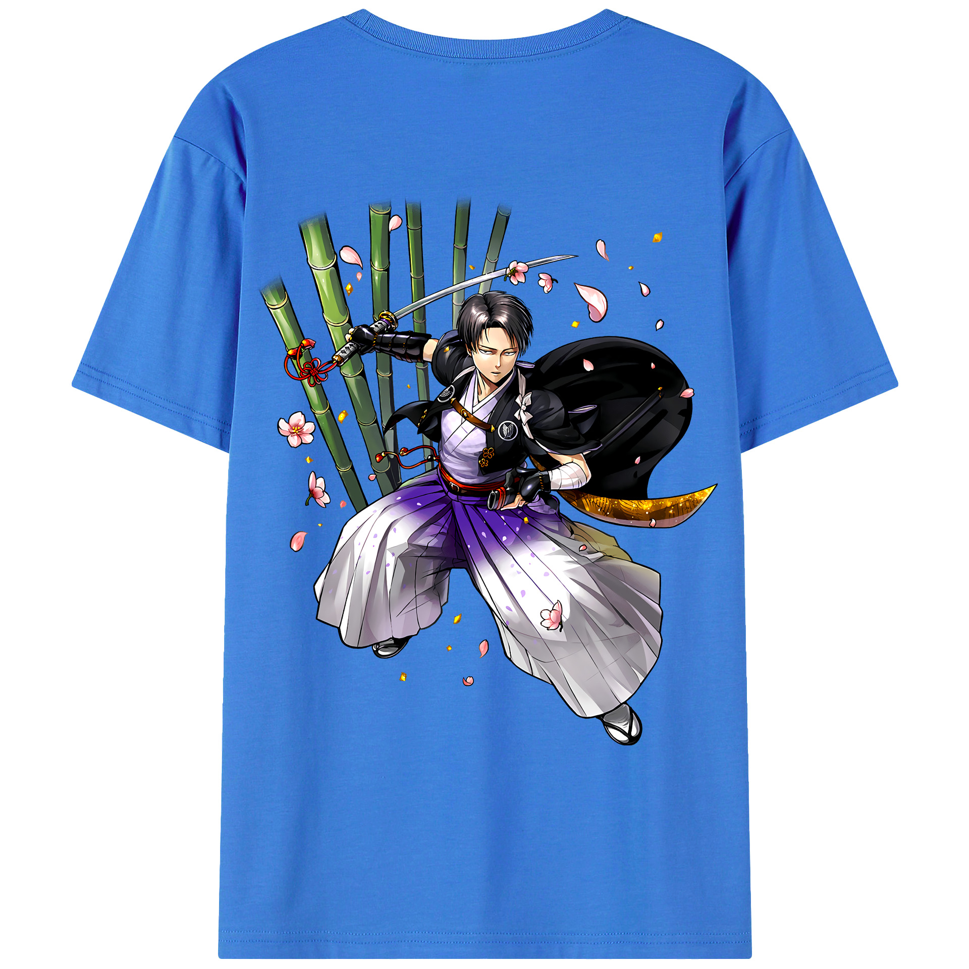 （画像用） 進撃の巨人 リヴァイ·アッカーマン Attack on Titan Levi Ackerman 綿100％ メンズ半袖Tシャツ（バックプリント） 通気性