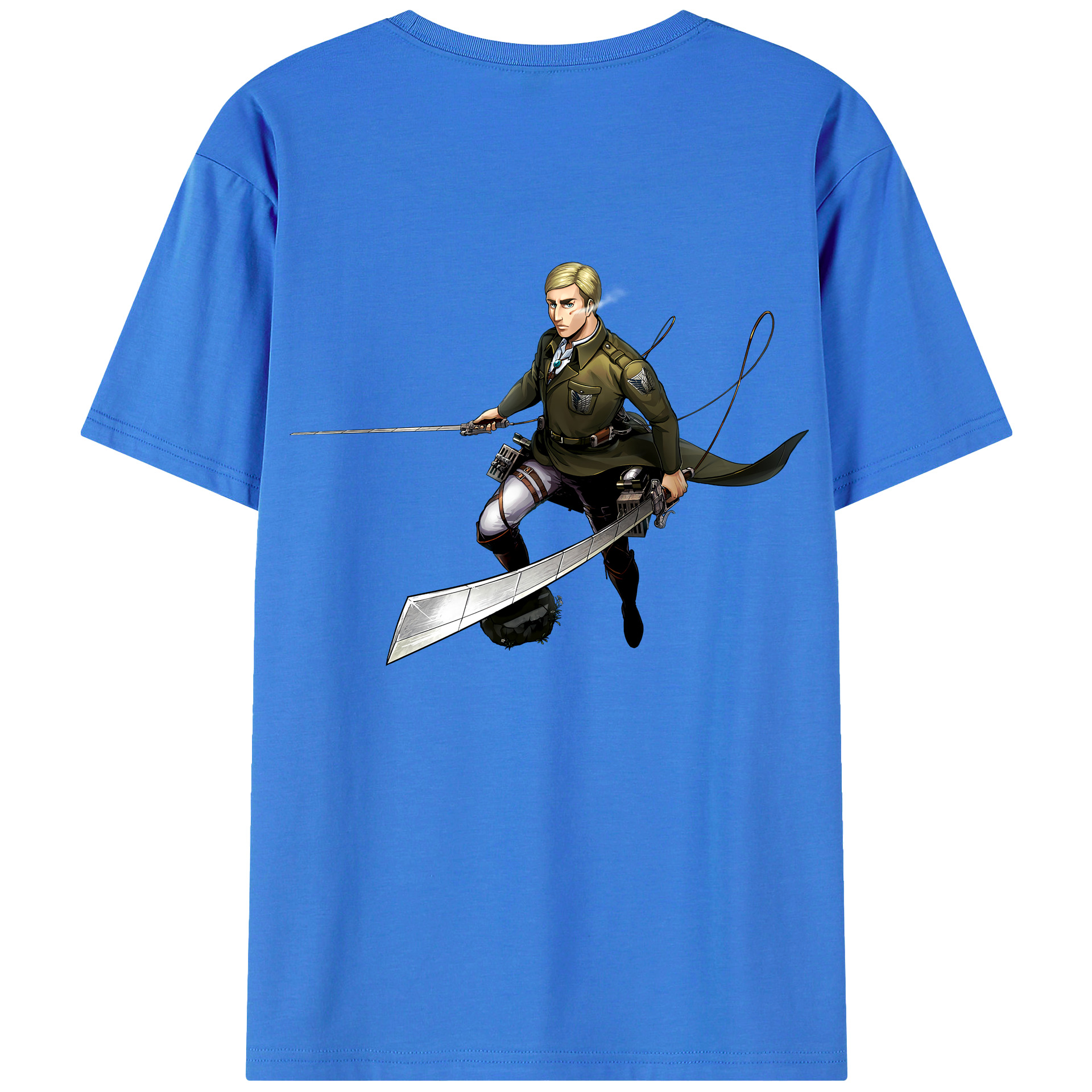進撃の巨人 エルヴィン・スミス Attack on Titan Erwin Smith 綿100％ メンズ半袖Tシャツ（バックプリント） 通気性