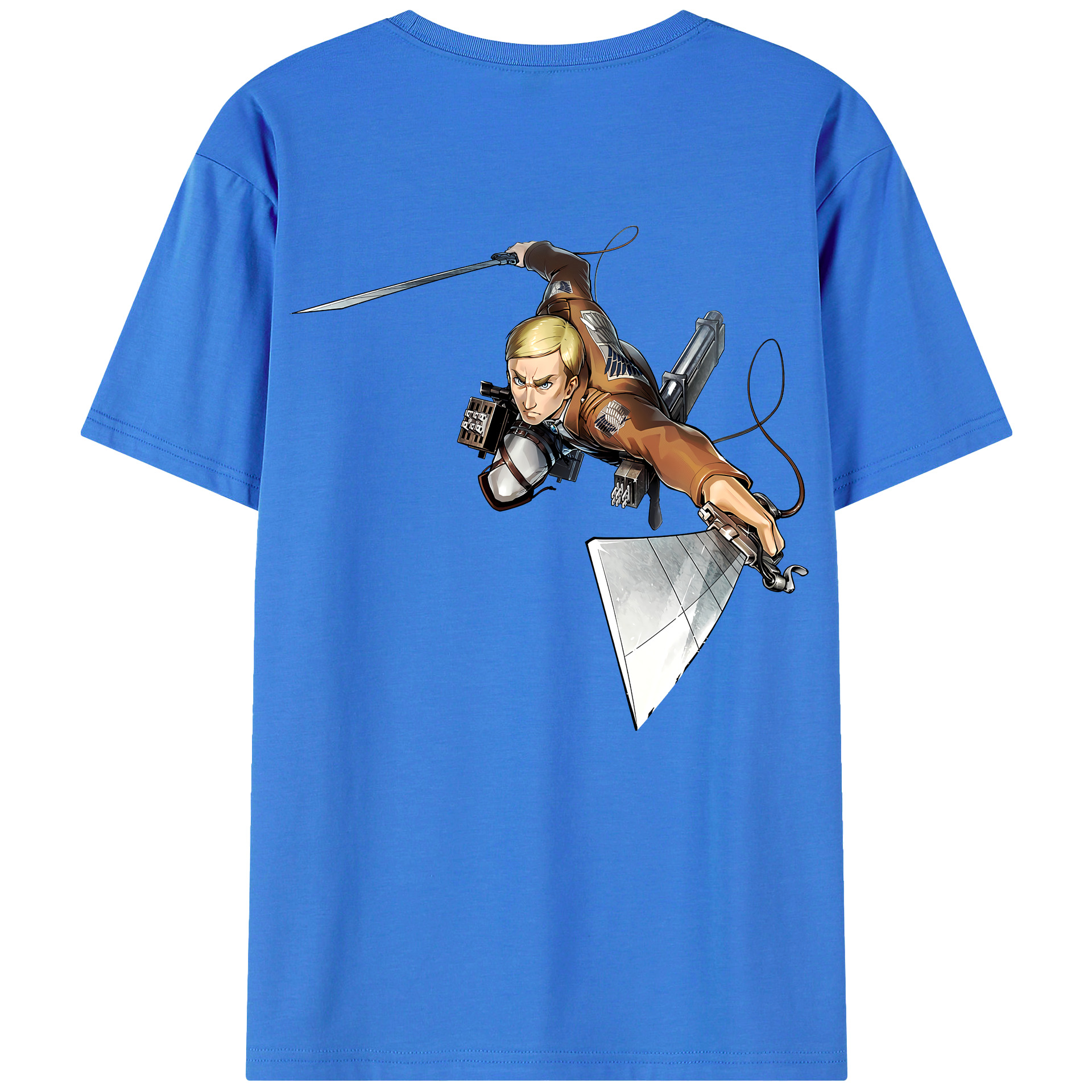 （画像用） 進撃の巨人 エルヴィン・スミス Attack on Titan Erwin Smith 綿100％ メンズ半袖Tシャツ（バックプリント） 通気性
