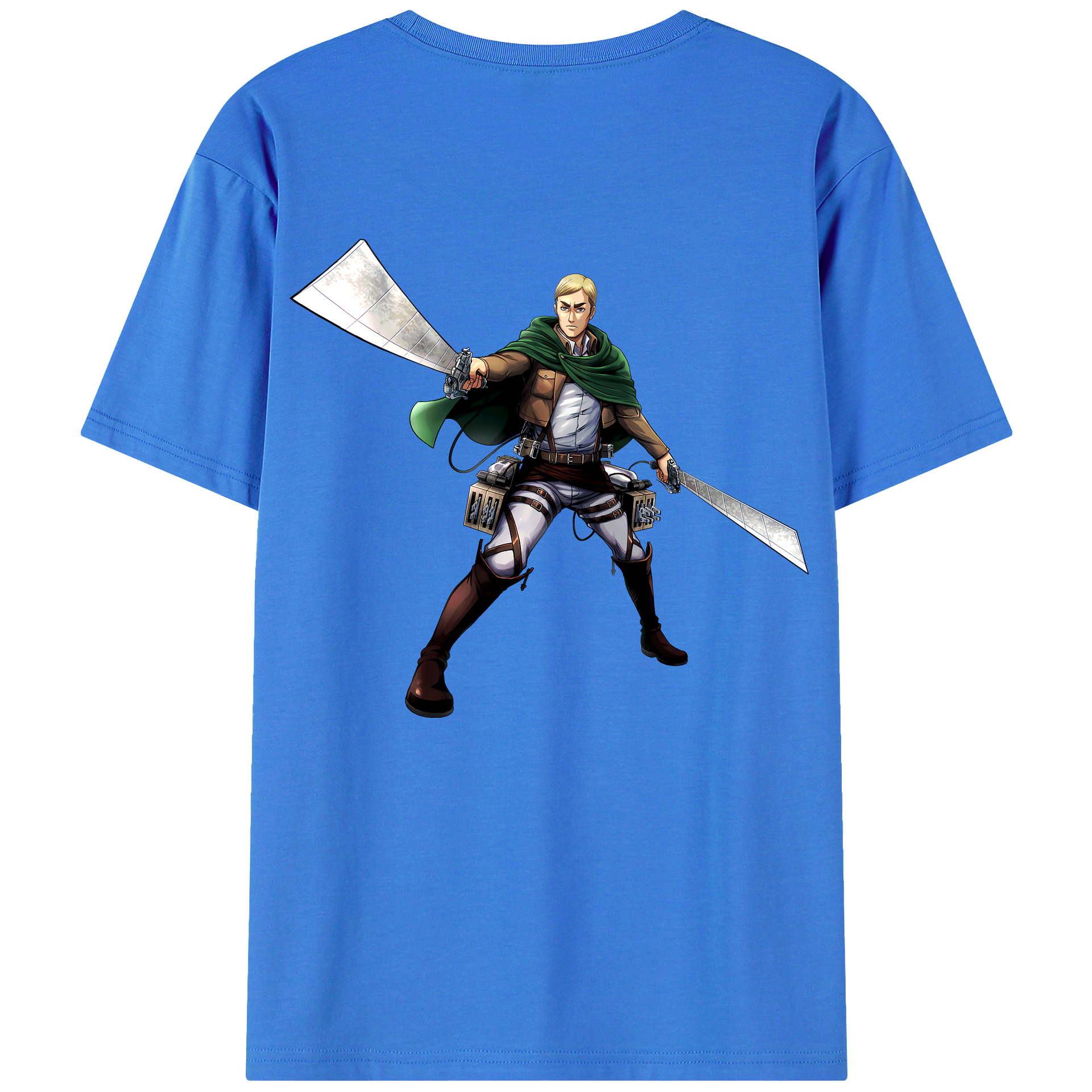 （画像用） 進撃の巨人 エルヴィン・スミス Attack on Titan Erwin Smith 綿100％ メンズ半袖Tシャツ（バックプリント） 通気性