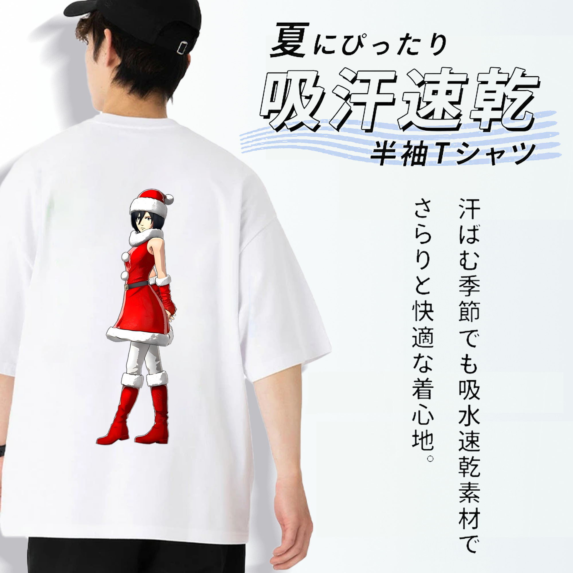進撃の巨人 ミカサ·アッカーマン Attack on Titan Mikasa Ackerman 綿100％ メンズ半袖Tシャツ（バックプリント） 通気性