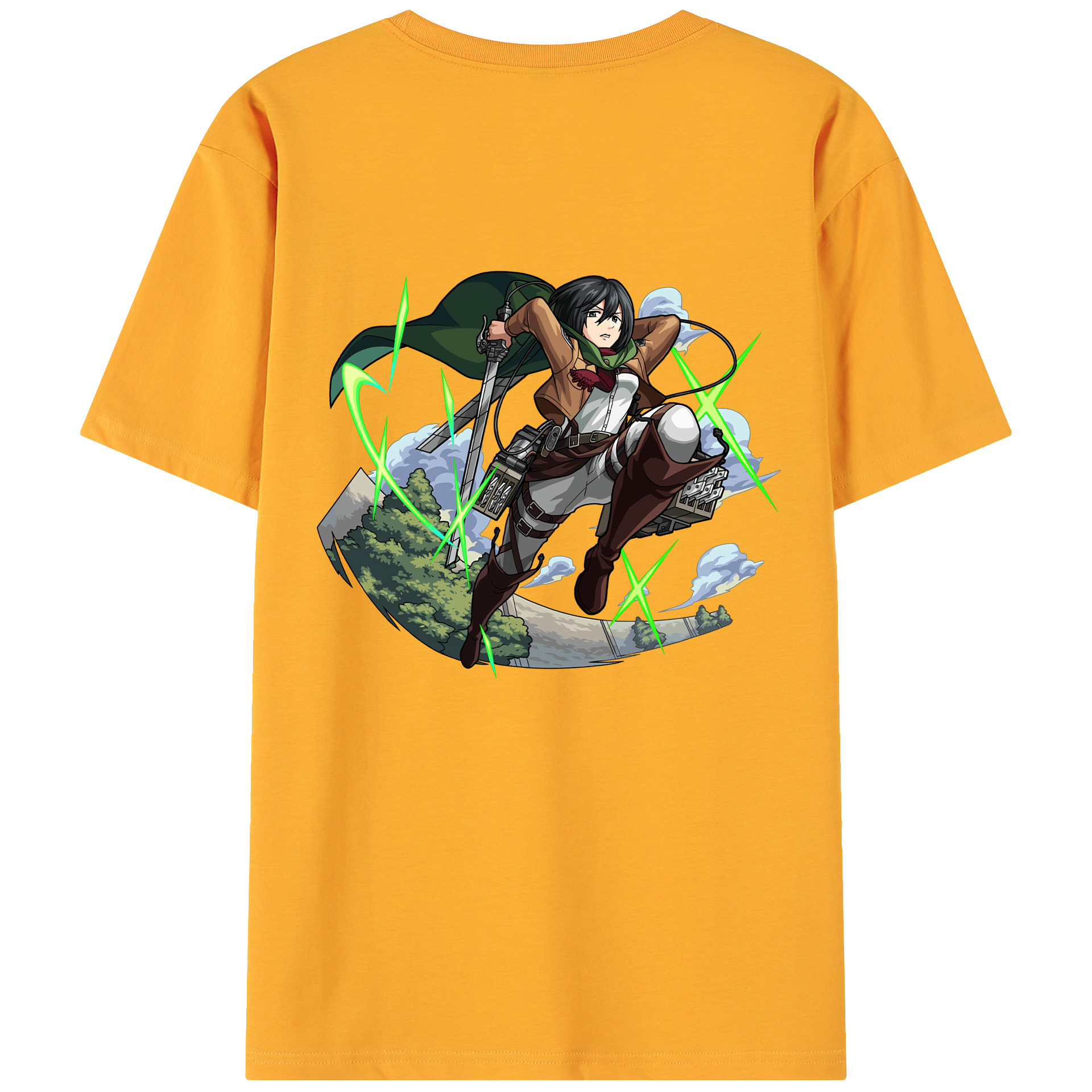 （画像用） 進撃の巨人 ミカサ·アッカーマン Attack on Titan Mikasa Ackerman 綿100％ メンズ半袖Tシャツ（バックプリント） 通気性