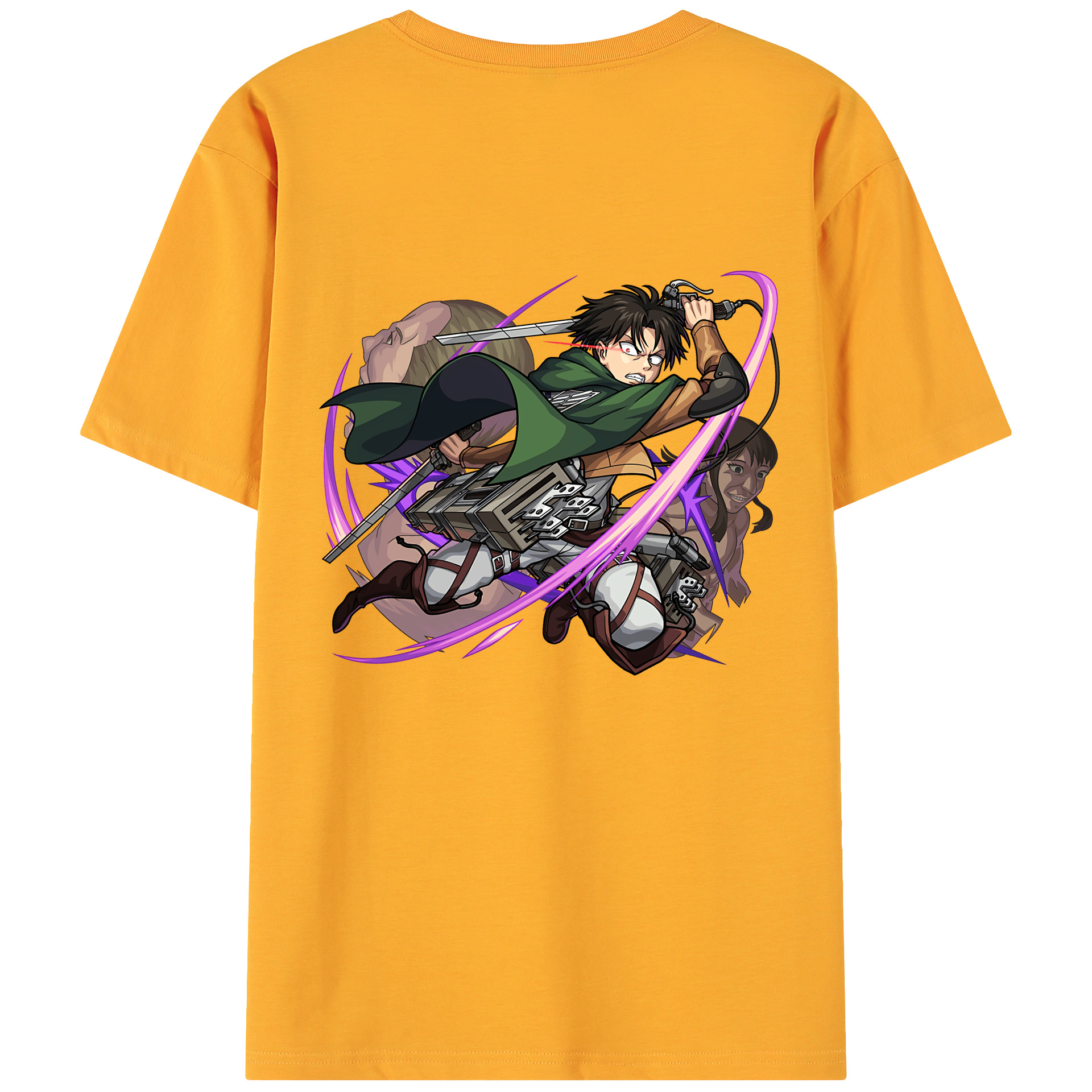 （画像用） 進撃の巨人 リヴァイ·アッカーマン Attack on Titan Levi Ackerman 綿100％ メンズ半袖Tシャツ（バックプリント） 通気性