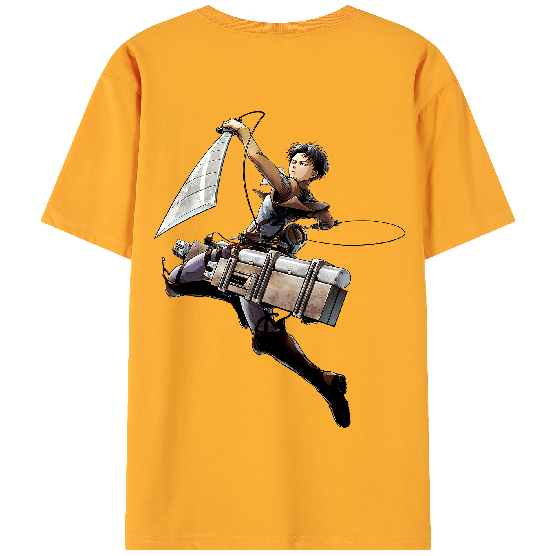 （画像用） 進撃の巨人 リヴァイ·アッカーマン Attack on Titan Levi Ackerman 綿100％ メンズ半袖Tシャツ（バックプリント） 通気性