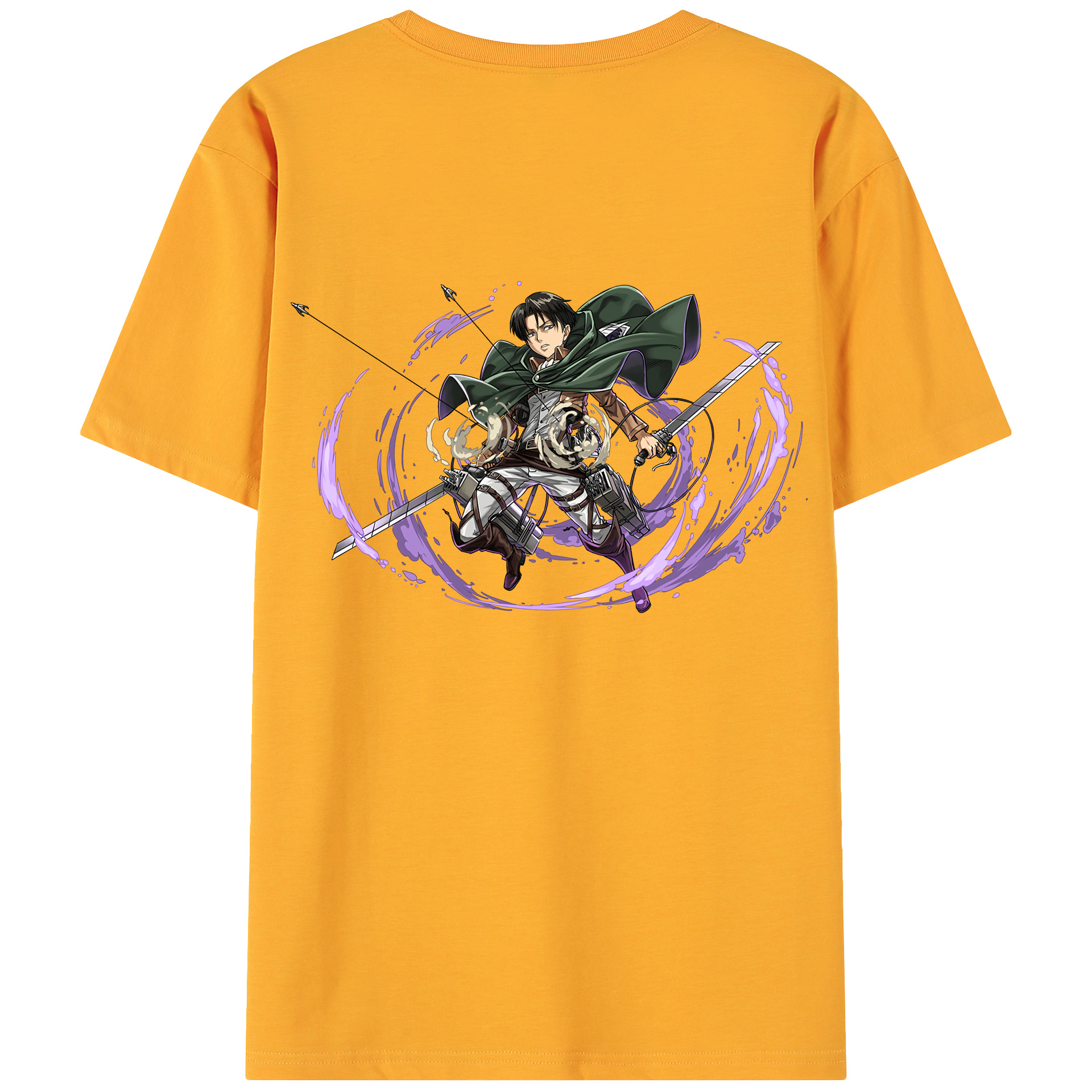 （画像用） 進撃の巨人 リヴァイ·アッカーマン Attack on Titan Levi Ackerman 綿100％ メンズ半袖Tシャツ（バックプリント） 通気性