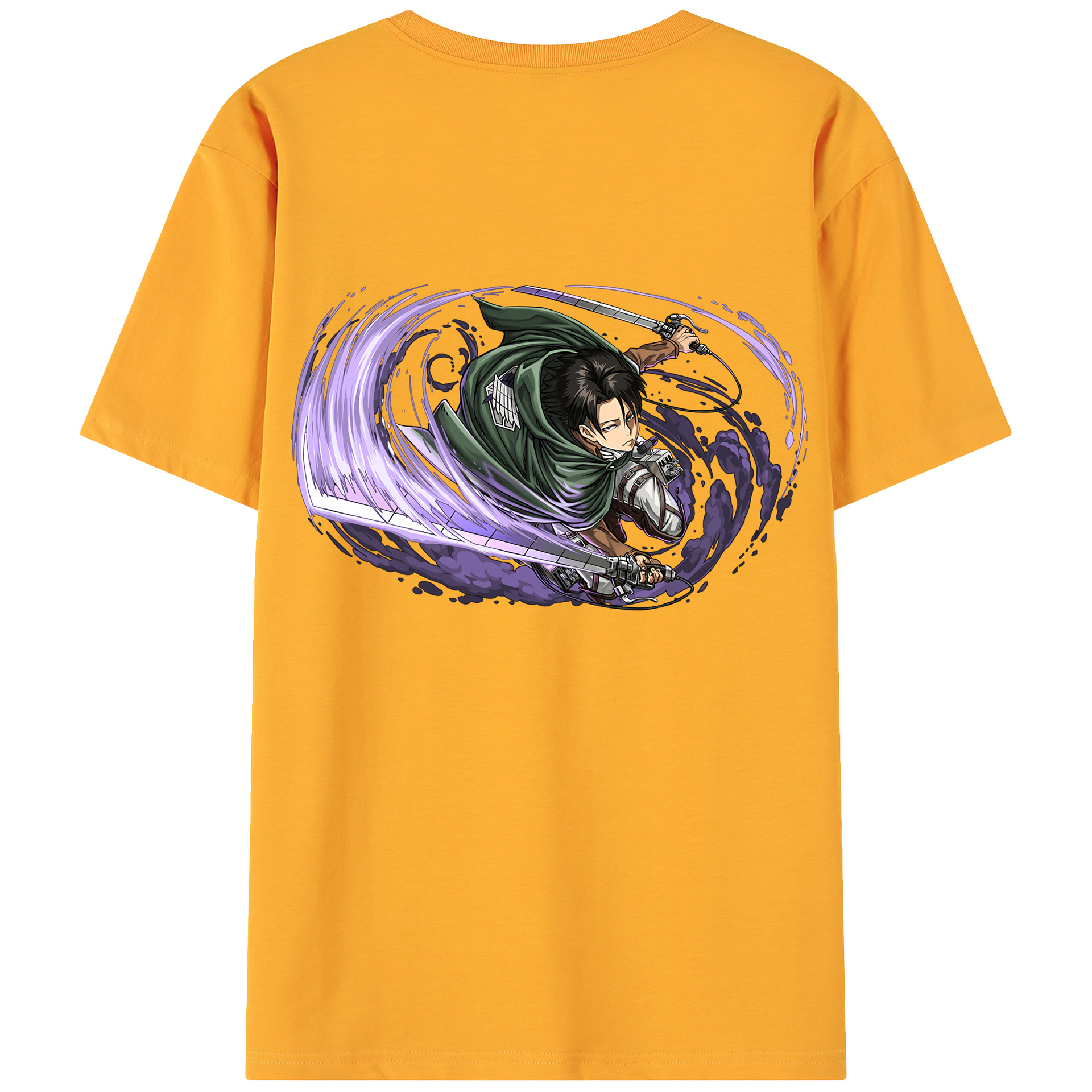 （画像用） 進撃の巨人 リヴァイ·アッカーマン Attack on Titan Levi Ackerman 綿100％ メンズ半袖Tシャツ（バックプリント） 通気性