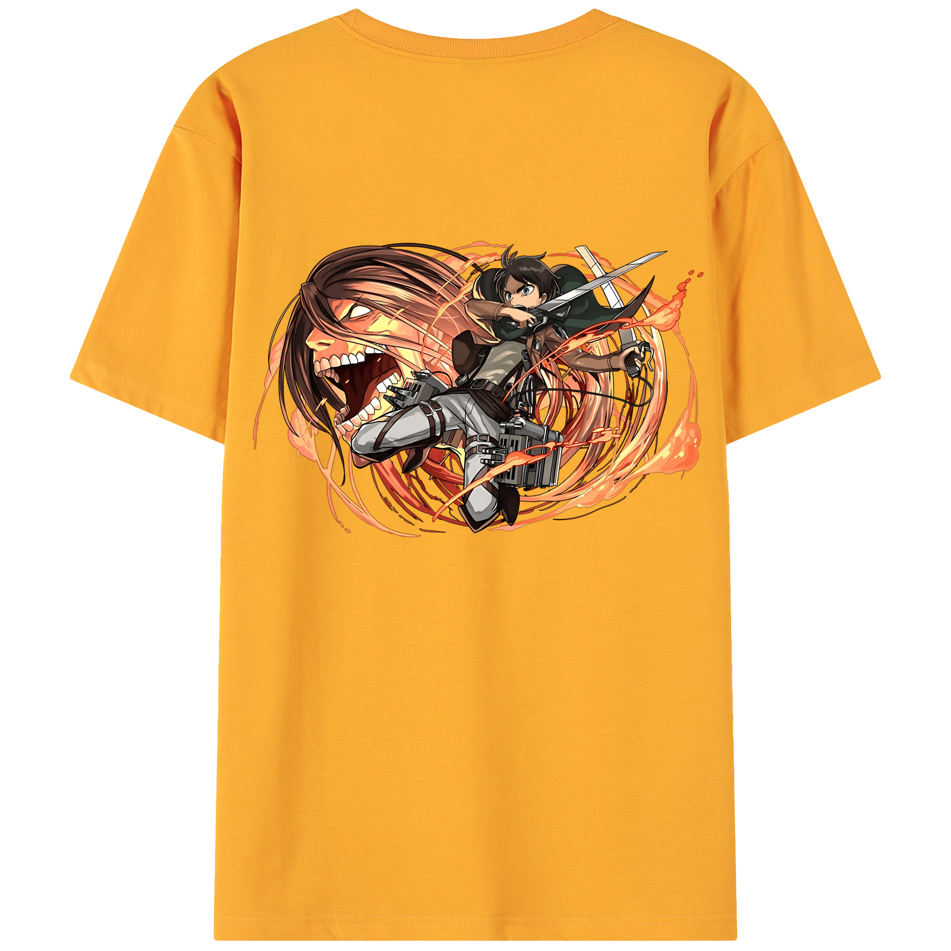（画像用） 進撃の巨人 エレン･イェーガー Attack on Titan Eren Jäger 綿100％ メンズ半袖Tシャツ（バックプリント） 通気性