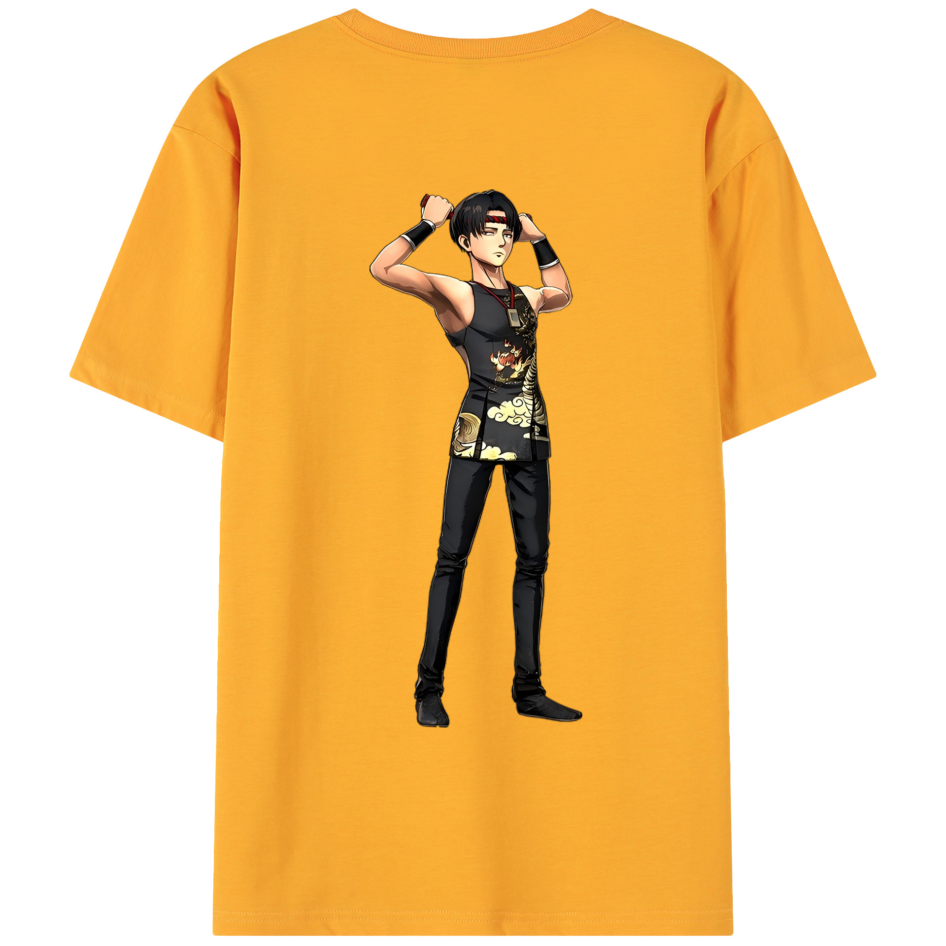 （画像用） 進撃の巨人 リヴァイ·アッカーマン Attack on Titan Levi Ackerman 綿100％ メンズ半袖Tシャツ（バックプリント） 通気性
