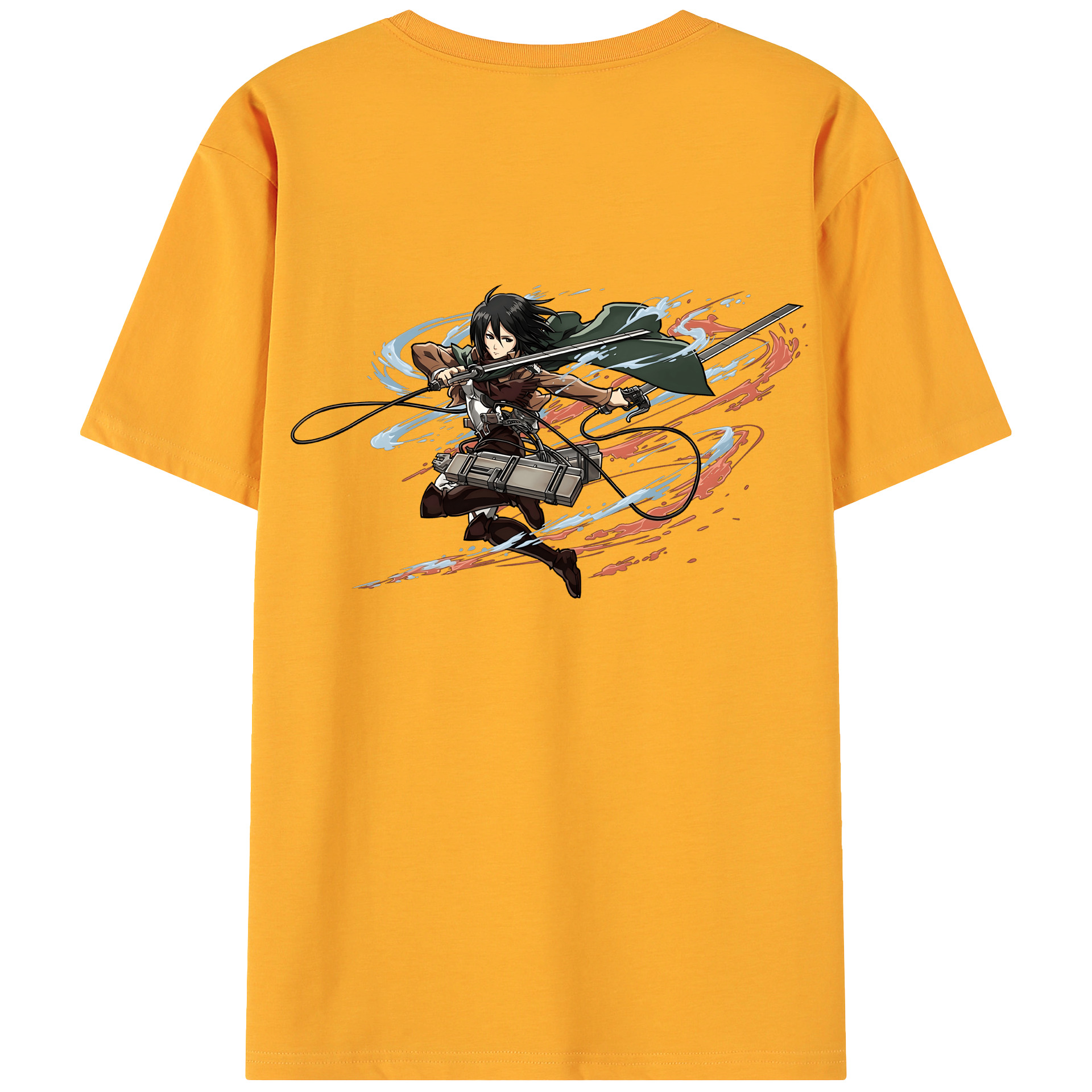 （画像用） 進撃の巨人 ミカサ·アッカーマン Attack on Titan Mikasa Ackerman 綿100％ メンズ半袖Tシャツ（バックプリント） 通気性