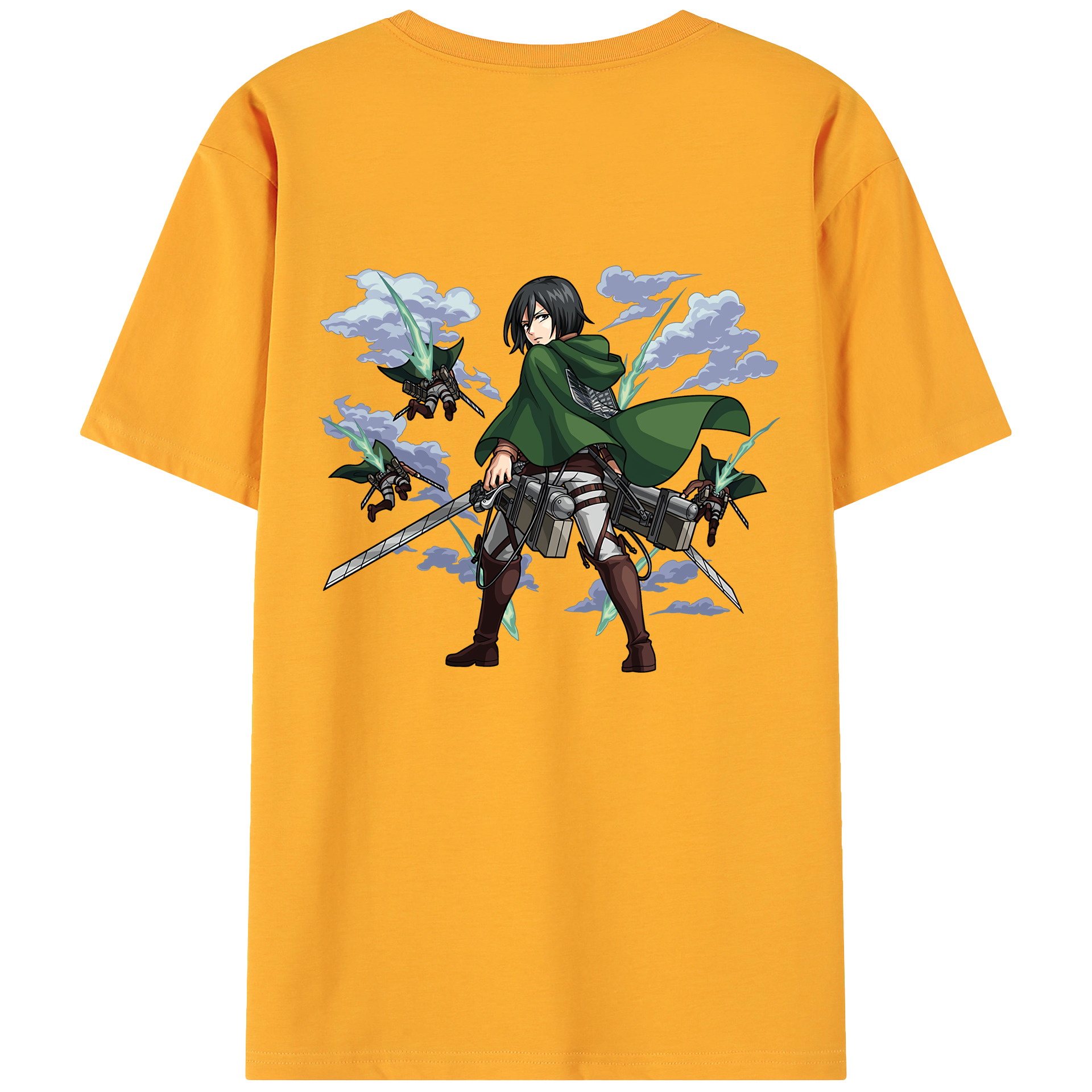 （画像用） 進撃の巨人 ミカサ·アッカーマン Attack on Titan Mikasa Ackerman 綿100％ メンズ半袖Tシャツ（バックプリント） 通気性