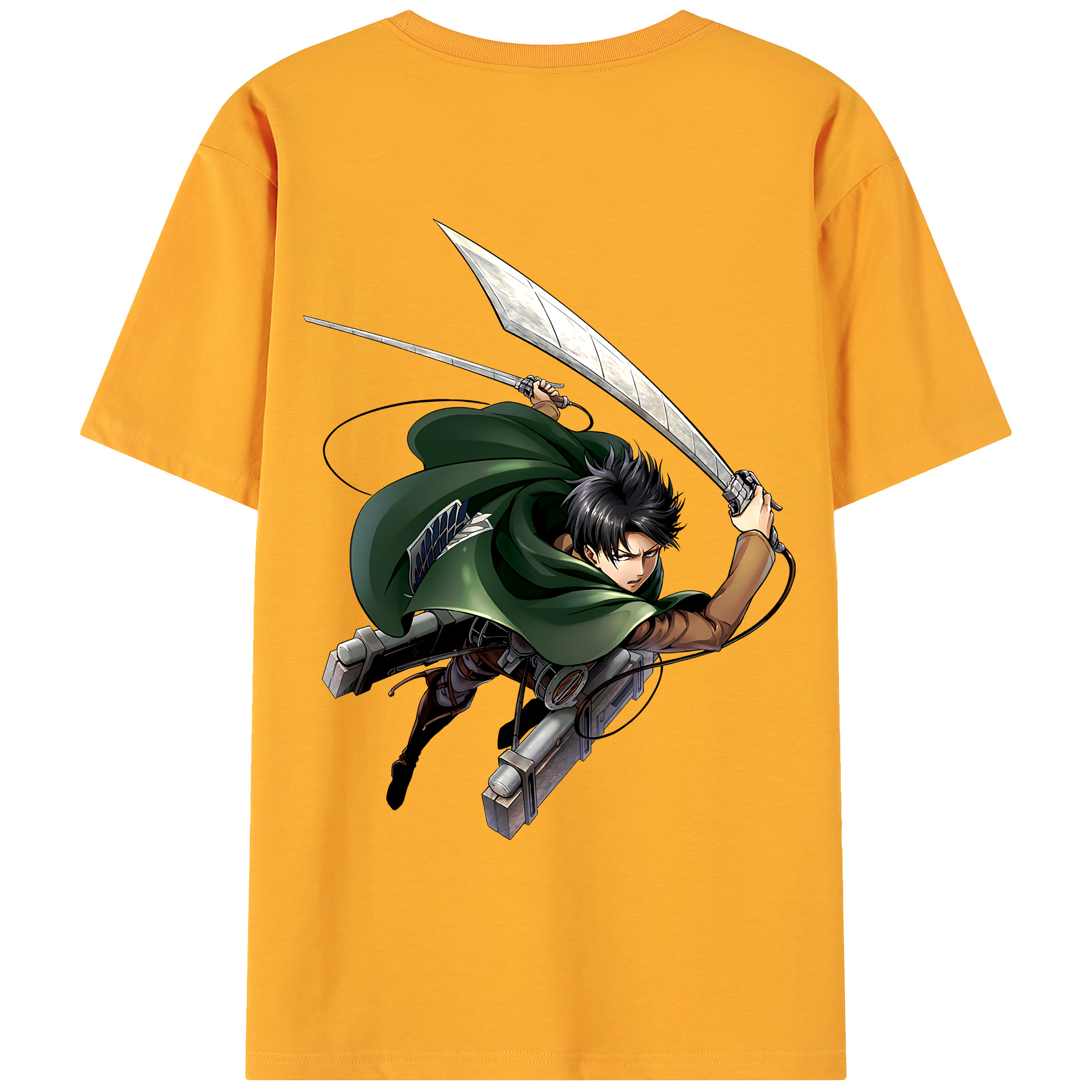 （画像用） 進撃の巨人 リヴァイ·アッカーマン Attack on Titan Levi Ackerman 綿100％ メンズ半袖Tシャツ（バックプリント） 通気性