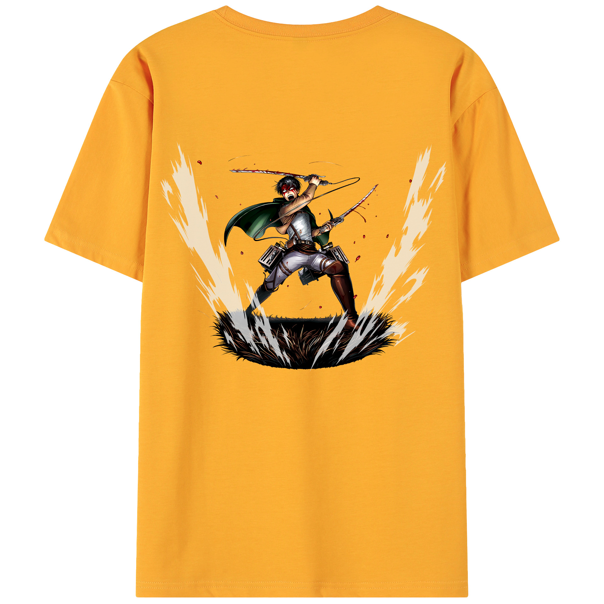 （画像用） 進撃の巨人 リヴァイ·アッカーマン Attack on Titan Levi Ackerman 綿100％ メンズ半袖Tシャツ（バックプリント） 通気性
