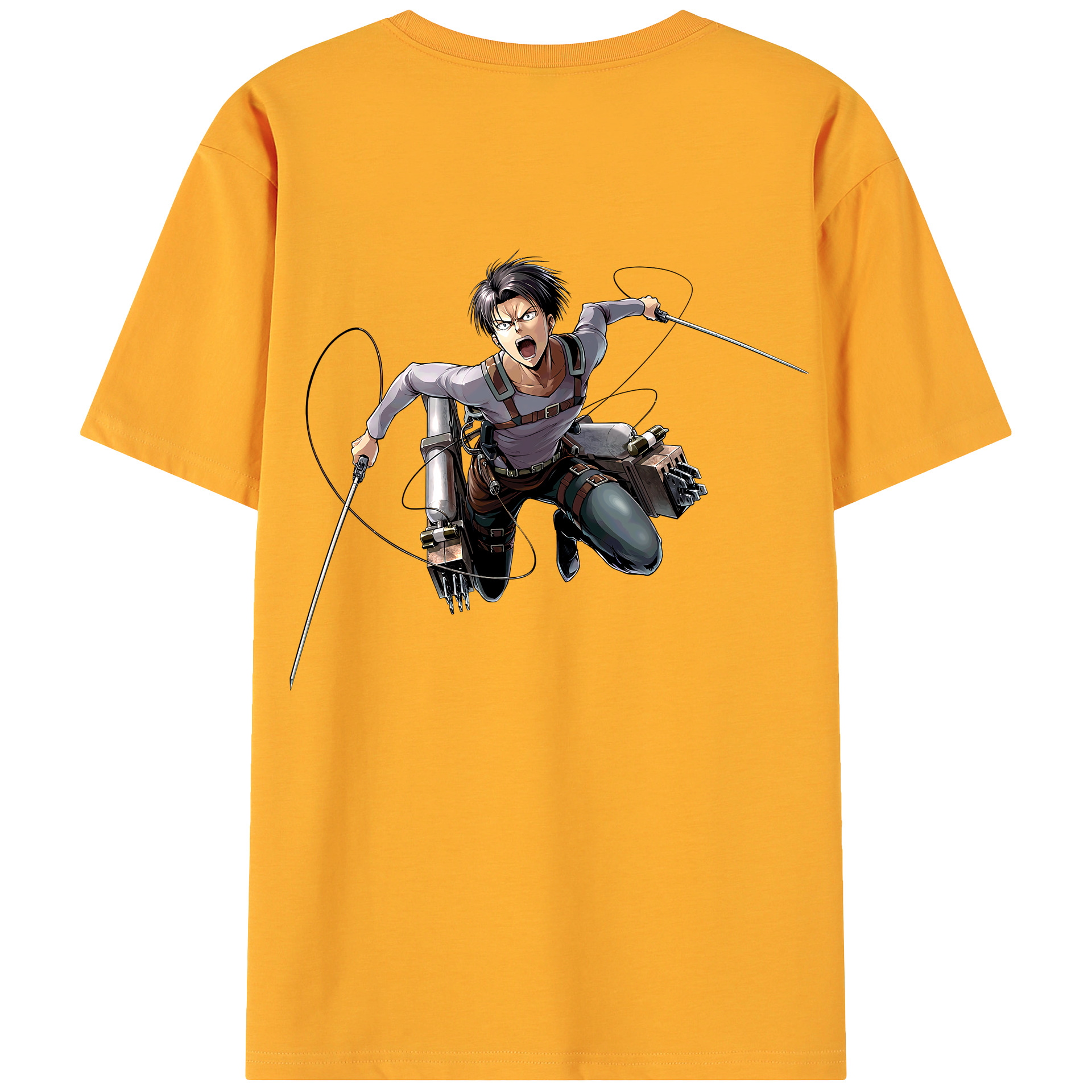 （画像用） 進撃の巨人 リヴァイ·アッカーマン Attack on Titan Levi Ackerman 綿100％ メンズ半袖Tシャツ（バックプリント） 通気性