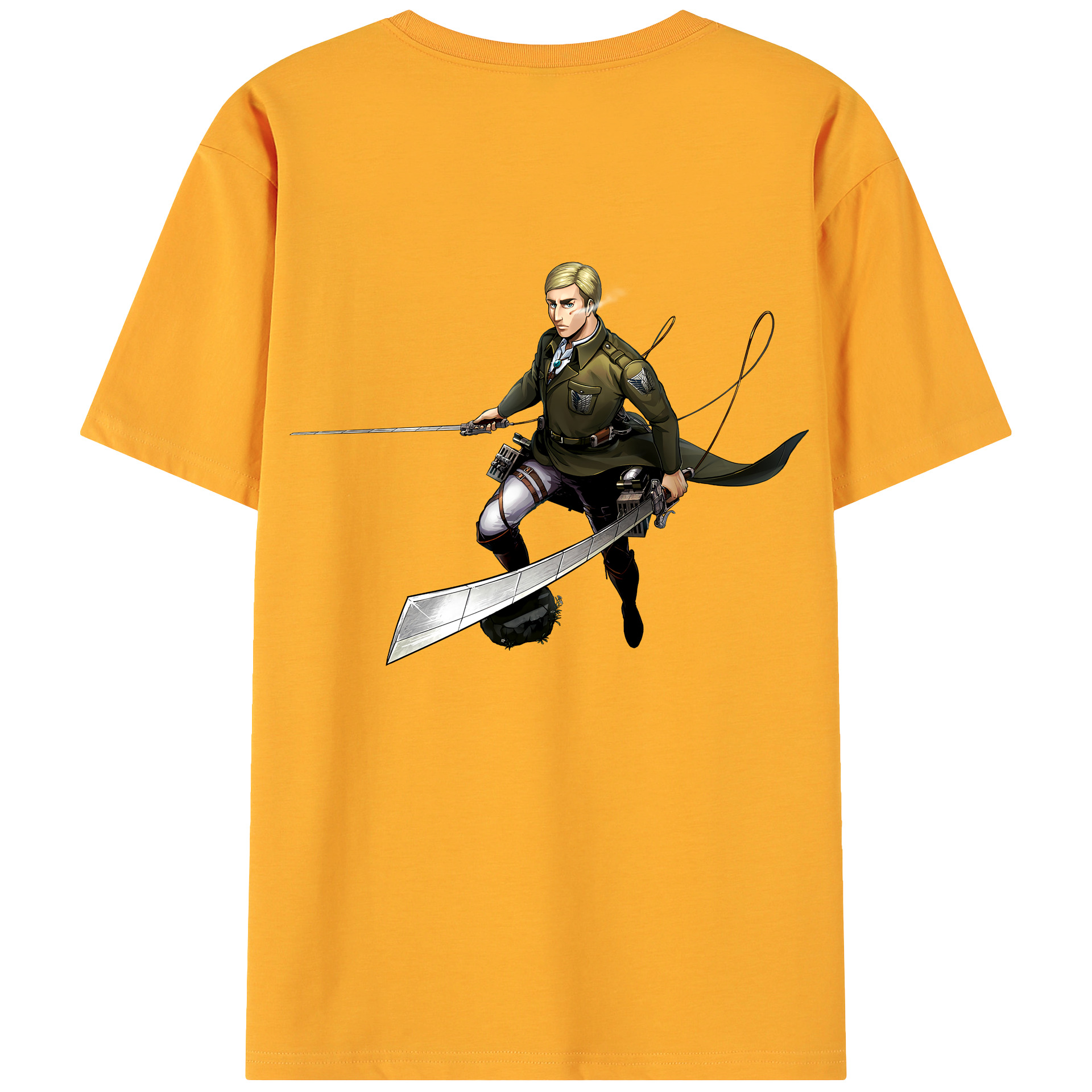進撃の巨人 エルヴィン・スミス Attack on Titan Erwin Smith 綿100％ メンズ半袖Tシャツ（バックプリント） 通気性