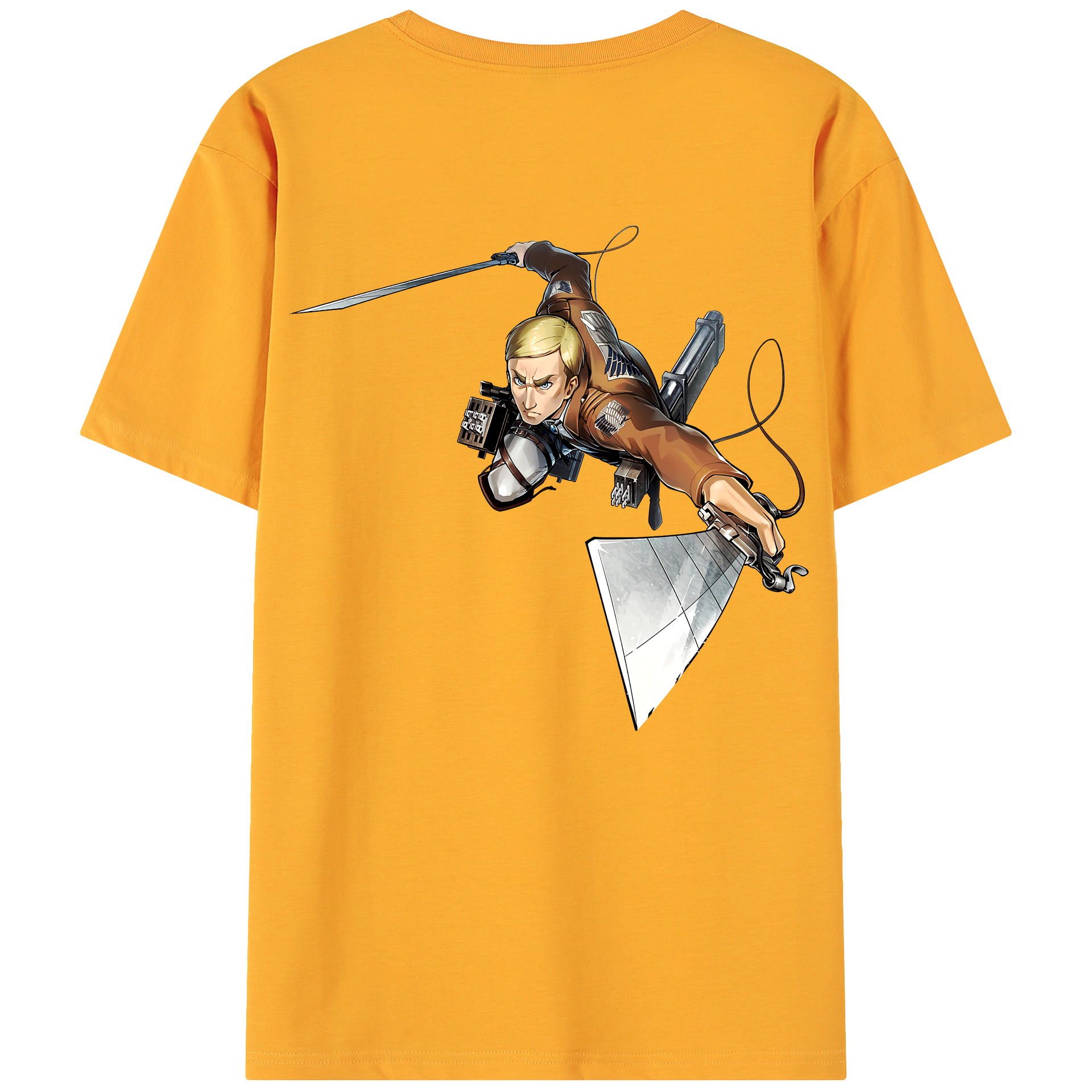 （画像用） 進撃の巨人 エルヴィン・スミス Attack on Titan Erwin Smith 綿100％ メンズ半袖Tシャツ（バックプリント） 通気性