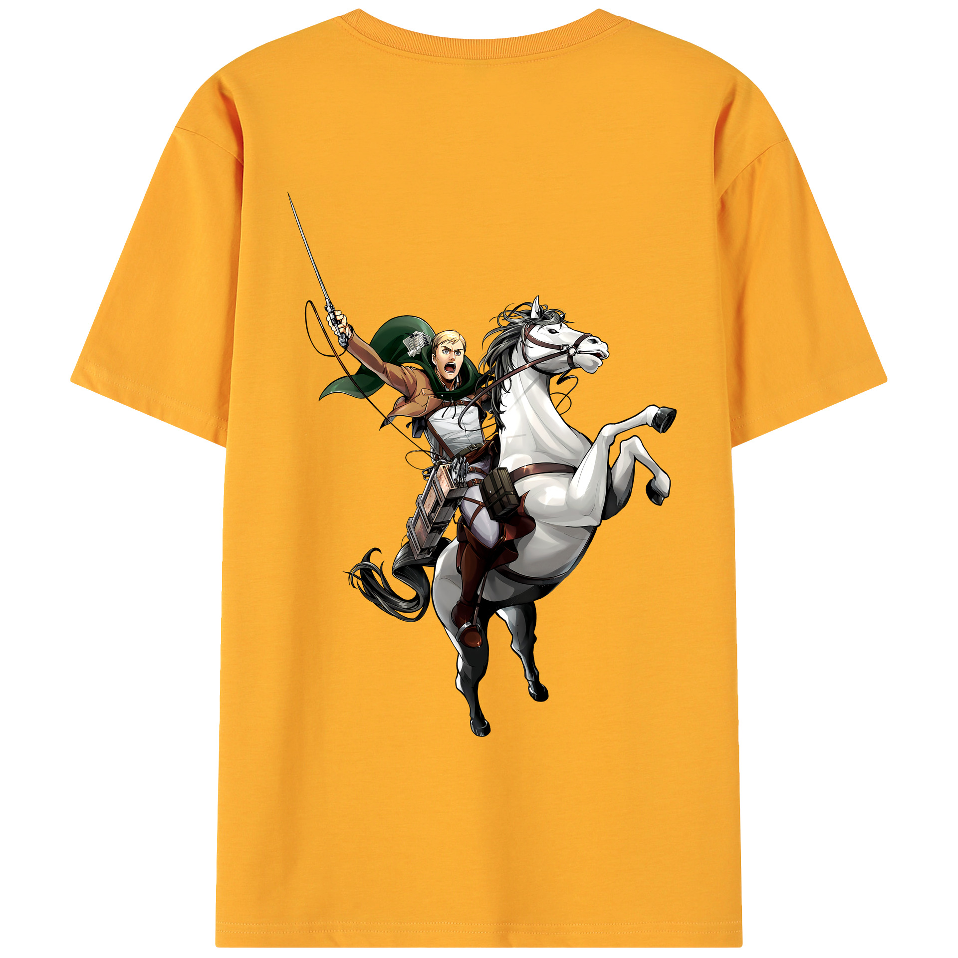 （画像用） 進撃の巨人 エルヴィン・スミス Attack on Titan Erwin Smith 綿100％ メンズ半袖Tシャツ（バックプリント） 通気性