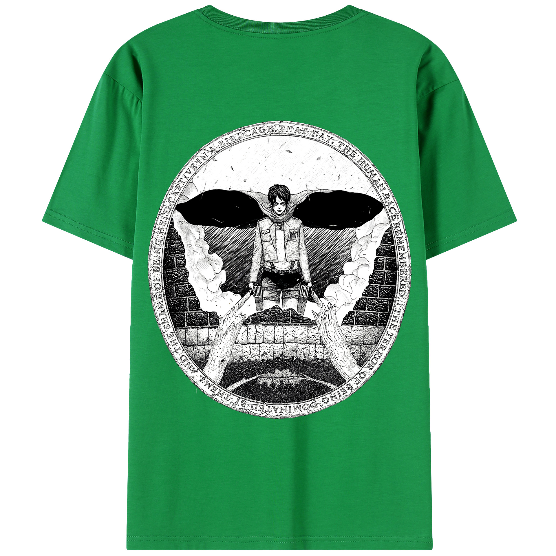（画像用） 進撃の巨人 エレン･イェーガー Attack on Titan Eren Jäger 綿100％ メンズ半袖Tシャツ（バックプリント） 通気性