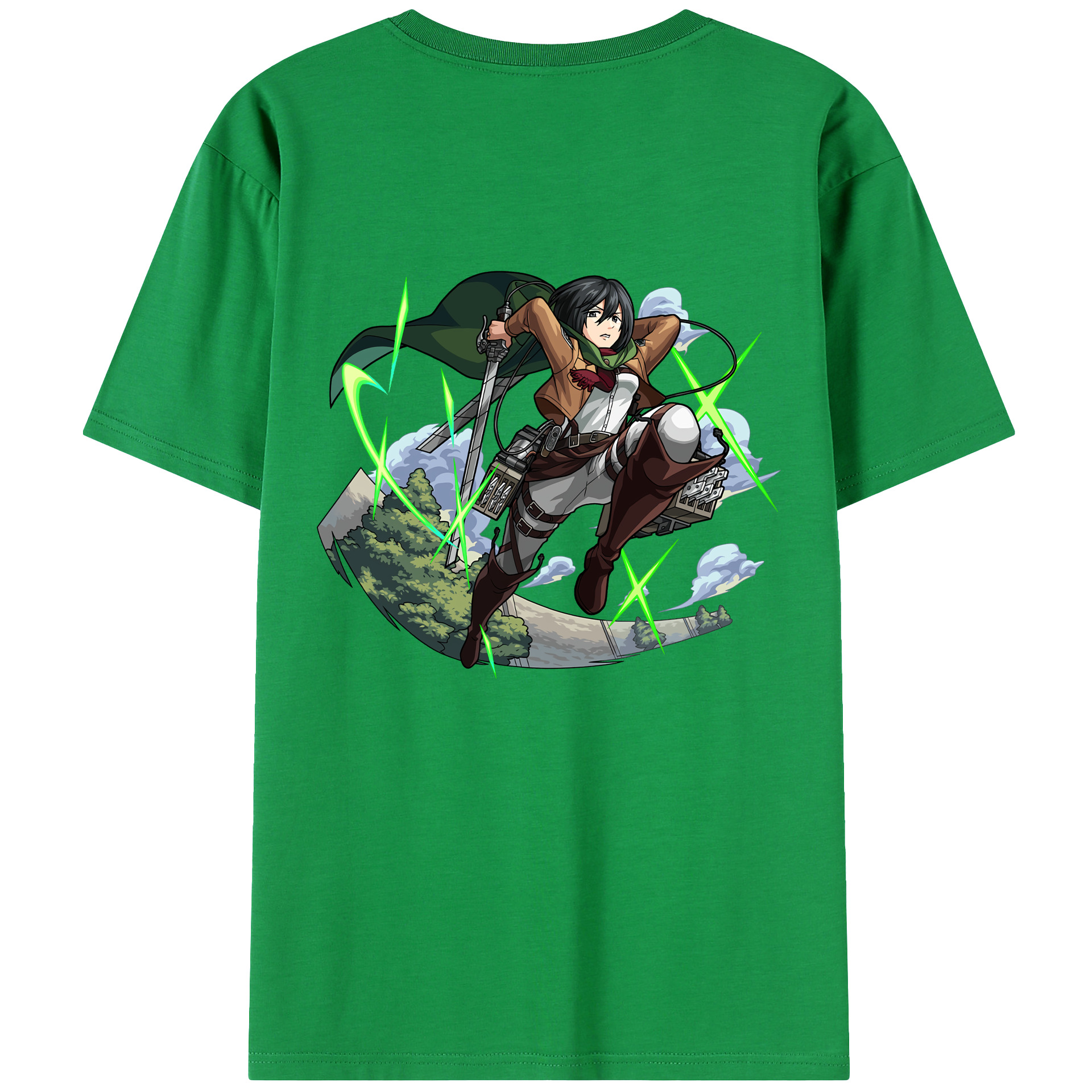 （画像用） 進撃の巨人 ミカサ·アッカーマン Attack on Titan Mikasa Ackerman 綿100％ メンズ半袖Tシャツ（バックプリント） 通気性