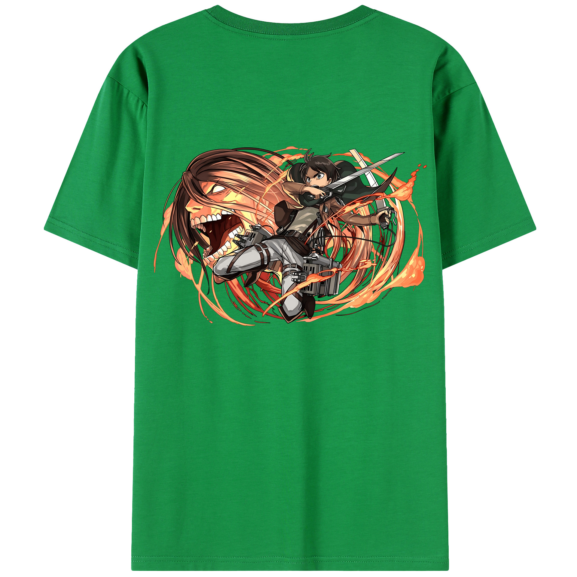 （画像用） 進撃の巨人 エレン･イェーガー Attack on Titan Eren Jäger 綿100％ メンズ半袖Tシャツ（バックプリント） 通気性