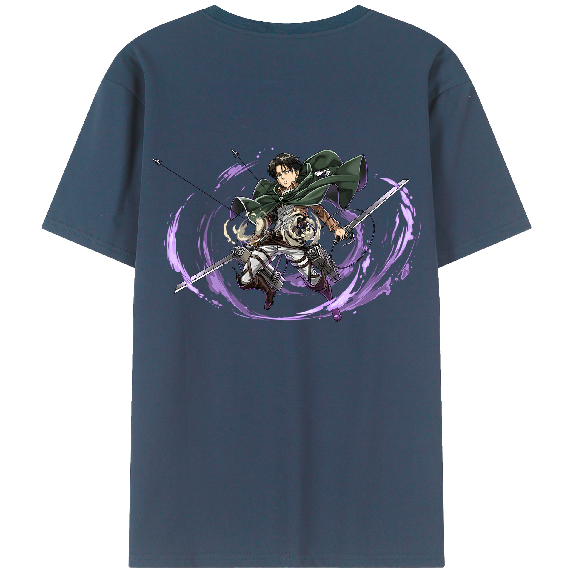 （画像用） 進撃の巨人 リヴァイ·アッカーマン Attack on Titan Levi Ackerman 綿100％ メンズ半袖Tシャツ（バックプリント） 通気性
