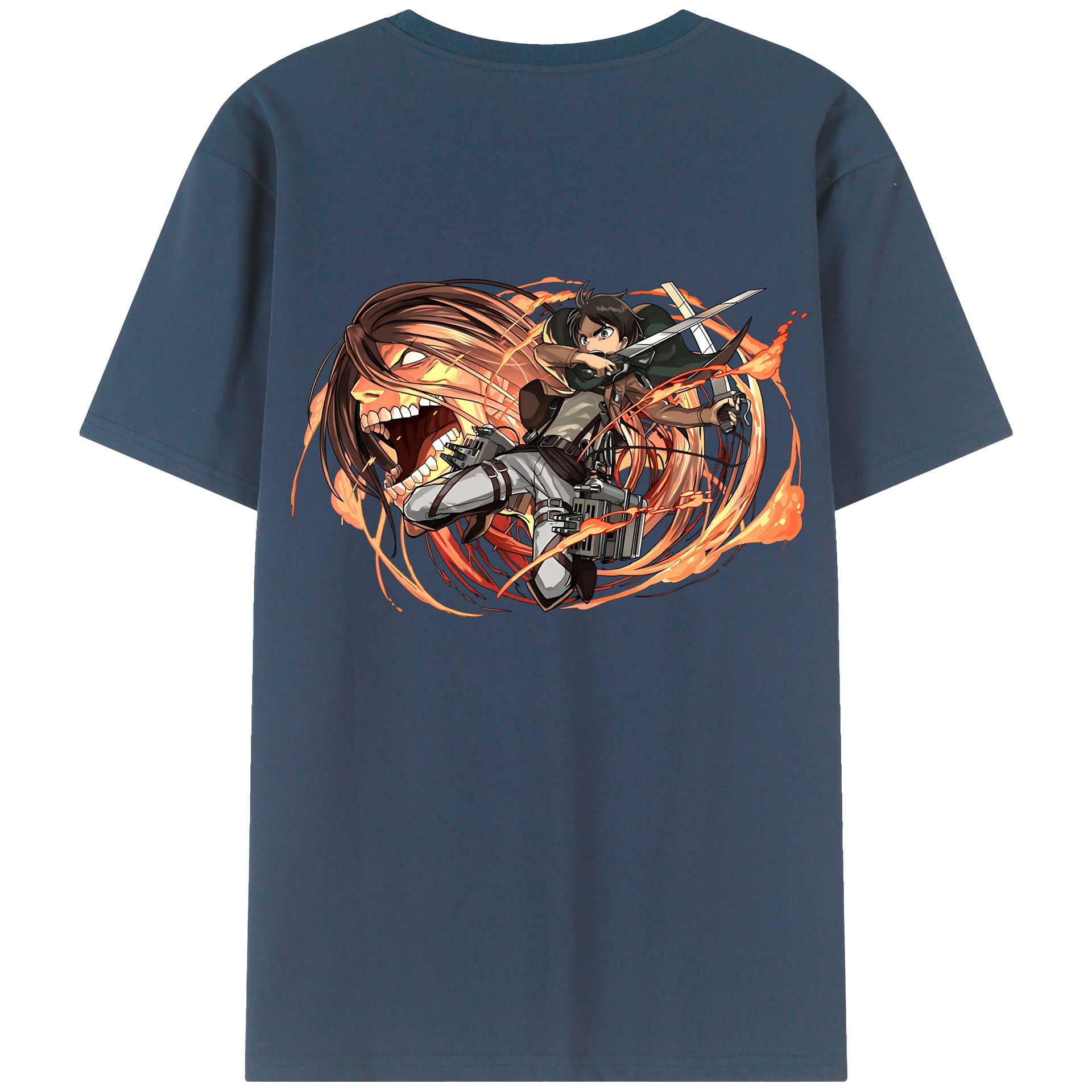（画像用） 進撃の巨人 エレン･イェーガー Attack on Titan Eren Jäger 綿100％ メンズ半袖Tシャツ（バックプリント） 通気性